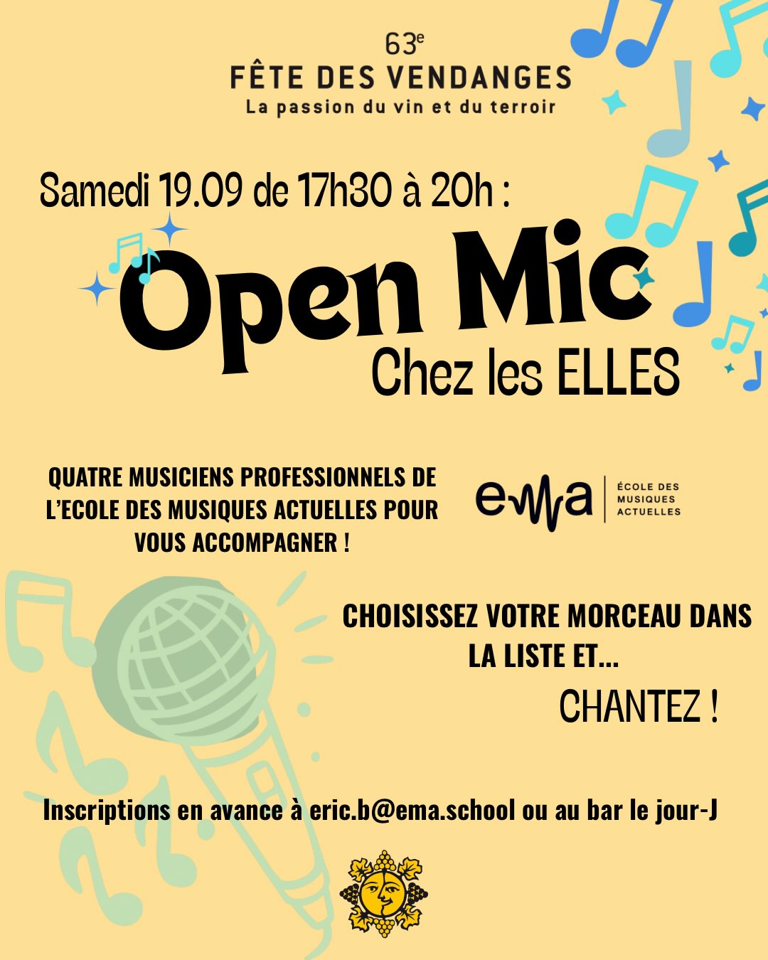 🎤 Envie de chanter ?
Rendezvous chez les ELLES @elles_dardagny_russin le samedi soir dès 17h30 ! 🩵
•
ELLES vous proposent un karaoké accompagné par un orchestre de l’EMA @ema.geneve en live ! La classe non ?
•
Inscrivez-vous par mail à eric.b@ema.school ou sur place le jour même 🎤
•
Plus d’infos sur le site de l’ema : https://ema.school/evenement/open-mic-karaoke-live-eric-bisoffi/
•
#fetedesvendanges#fetedesvendangesrussin#karaoke#ecoledesmusiquesactuellesmandement