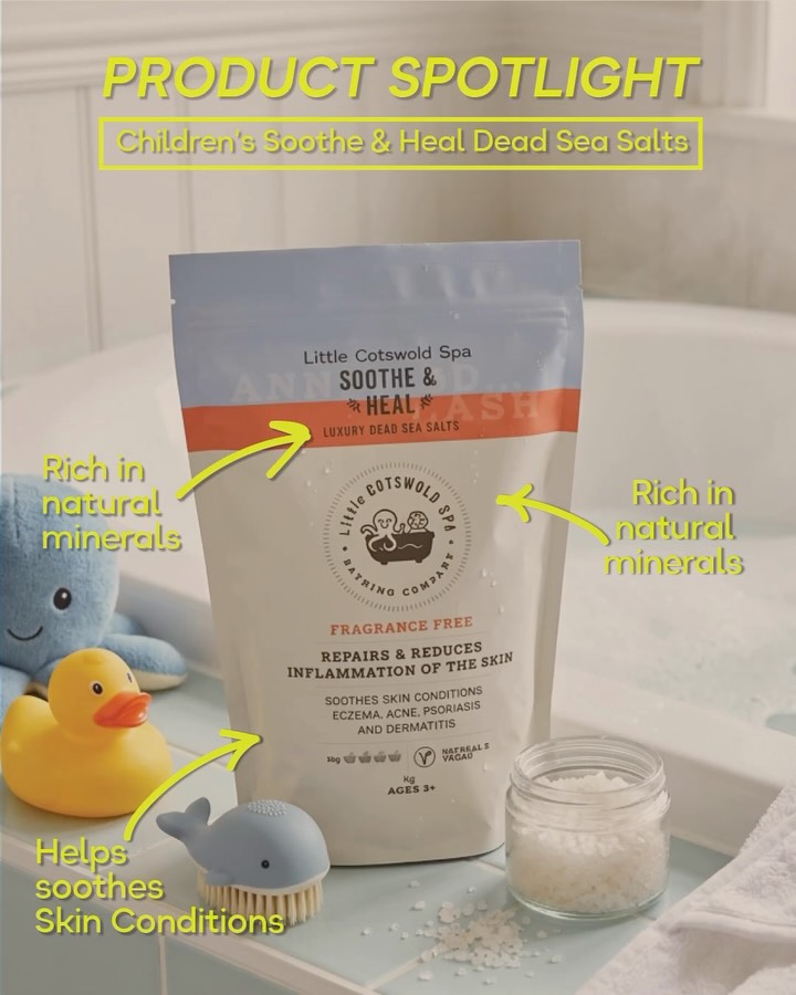 Gentle care for little skin at bath time.🛁
Little Cotswold Spa Soothe & Heal blends mineral-rich Dead Sea Salts in a fragrance-free formula, created to soothe & comfort dry, sensitive feeling skin.
Simply add warm water and let bath time become a calming moment of comfort, care and connection.
Suitable for 3+ #cotswoldspabathingcompany #skincare #deadseasalts #magnesium