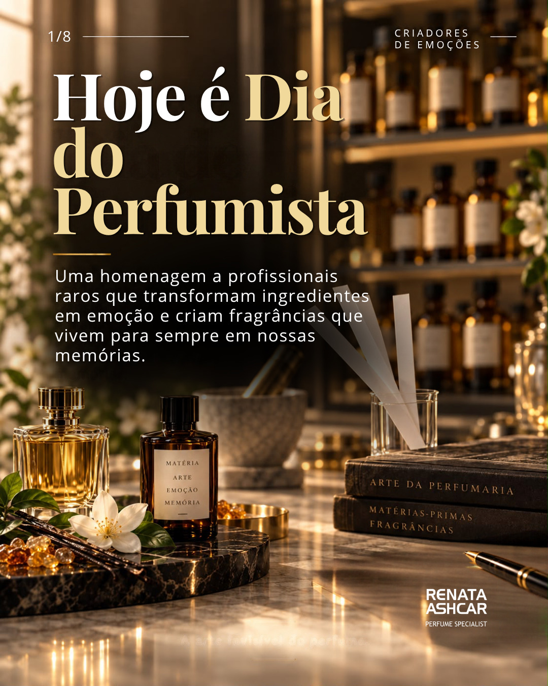 Hoje é Dia do Perfumista. ✨
Por trás de cada fragrância existe muitos anos de estudo, memória olfativa, técnica, criatividade e a capacidade de transformar matérias-primas em emoções.
O perfumista trabalha entre ciência e sensibilidade, explorando centenas de ingredientes, construindo acordes e criando fragrâncias capazes de nos transportar para pessoas, lugares e momentos.
Porque alguns cheiros passam.
Outros permanecem para sempre na memória.
Para quem quer mergulhar ainda mais nesse universo, o Guia de Perfumes, 11ª edição, de Renata Ashcar reúne conhecimento, referências e conteúdo sobre a arte da perfumaria.
✨ Conheça o guia de Perfumes, link está na bio.
#DiaDoPerfumista #Perfumista #RenataAshcar #GuiaDePerfumes #Perfumaria