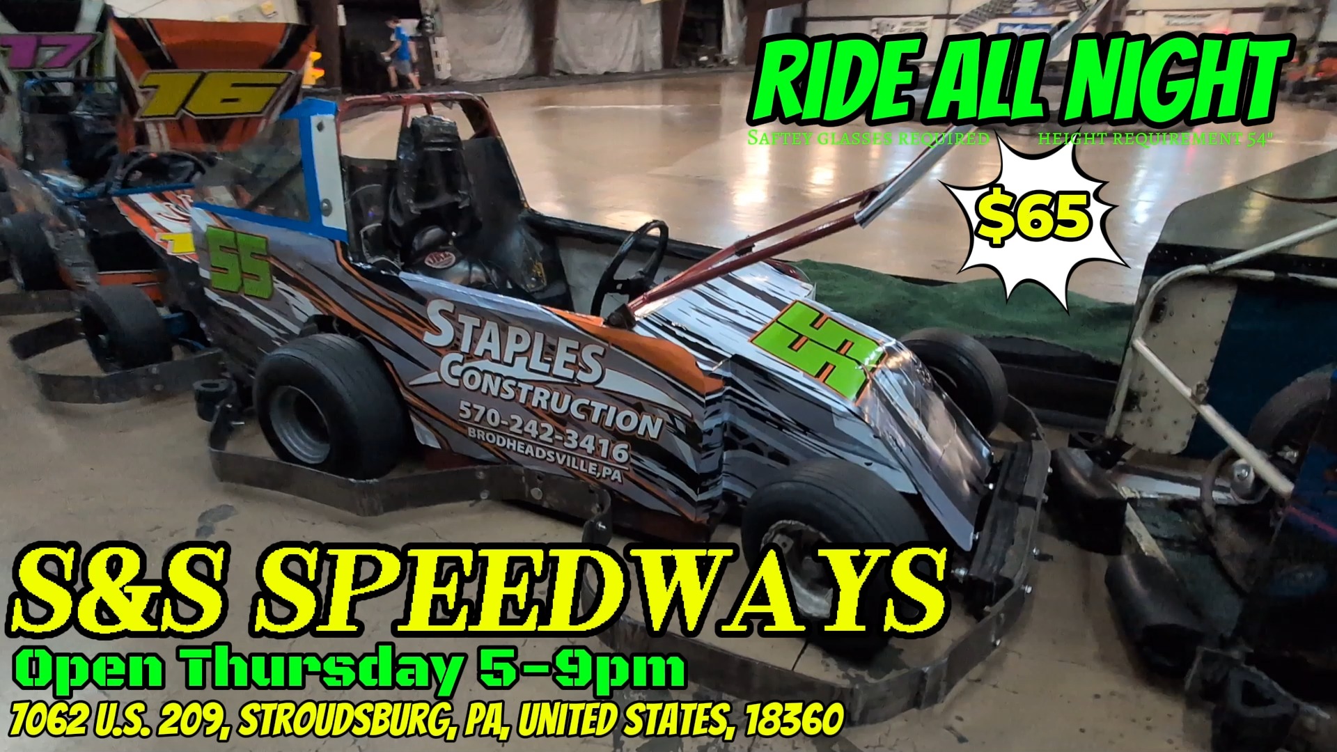 Come check out our drift go-karts at S&S Speedways Inc!
Tonight is our ride all night for $65.
Today Thursday September 3rd we are open 5pm-9pm!
We have gas and electric powered cars!
Racers must be 54" tall.
Saftey glasses are required.
Book a private party with us before or after hours to have the track to yourself! Give us a call at 570-420-5500 for more information or to book now!
Location-7062 US-209, Stroudsburg, PA 18360
Tag who you're beating in a race below.π
ποΈπ¨π¨
ποΈπ¨π¨
-
-
-
#hangout #gokart #racing #drift #poconoraceway #stroudsburgpa #Arcade