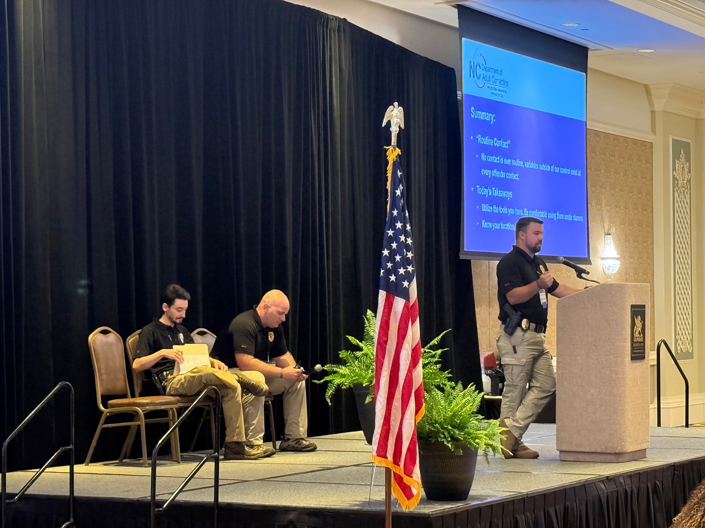 A sobering, high-impact session today at the NCPPA Training Institute.🛡️
Chief Probation/Parole Officer Cameron Gulledge, Chief Probation/Parole Officer Sam Tobin, and Probation/Parole Officer Alexander Dillard hosted "Routine Until It Isn't: Staying Ready."
The session opened with powerful body camera footage from a late-night, on-call incident where PPO Dillard was assaulted, forced to defend himself, and call for radio assistance—holding the offender detained until backup arrived. Giving attendees a raw look directly from his point of view, PPO Dillard shared his story, detailing what he went through in that critical moment and highlighting the vital importance of tactical readiness, composure under pressure, and officer safety.
A heartfelt thank you to Officers Gulledge, Tobin, and especially Dillard for their vulnerability, courage, and dedication to keeping fellow officers prepared for the unexpected.