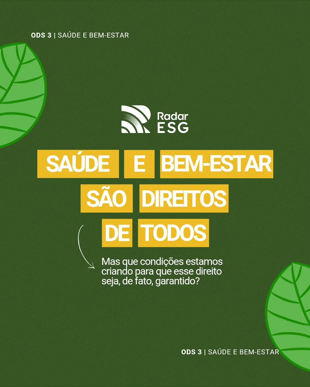 Quando falamos em saúde, a discussão não começa apenas no acesso a um atendimento. Ela também passa pelas condições em que as pessoas vivem, trabalham, se relacionam e constroem suas vidas.
O ODS 3 estabelece a promoção da saúde mental e do bem-estar como parte da Agenda 2030. No Brasil, a saúde é reconhecida constitucionalmente como direito de todos e dever do Estado.
No ambiente das organizações, essa discussão também merece espaço: relações de trabalho, condições de trabalho, segurança, equilíbrio e respeito fazem parte da dimensão social do desenvolvimento sustentável.
Setembro Amarelo pode ser um convite para olhar para essa
responsabilidade para além de uma campanha. Promover saúde
também é pensar nas condições que estamos criando para as pessoas. E na sua organização, como a saúde e o bem-estar aparecem nas decisões do dia a dia?