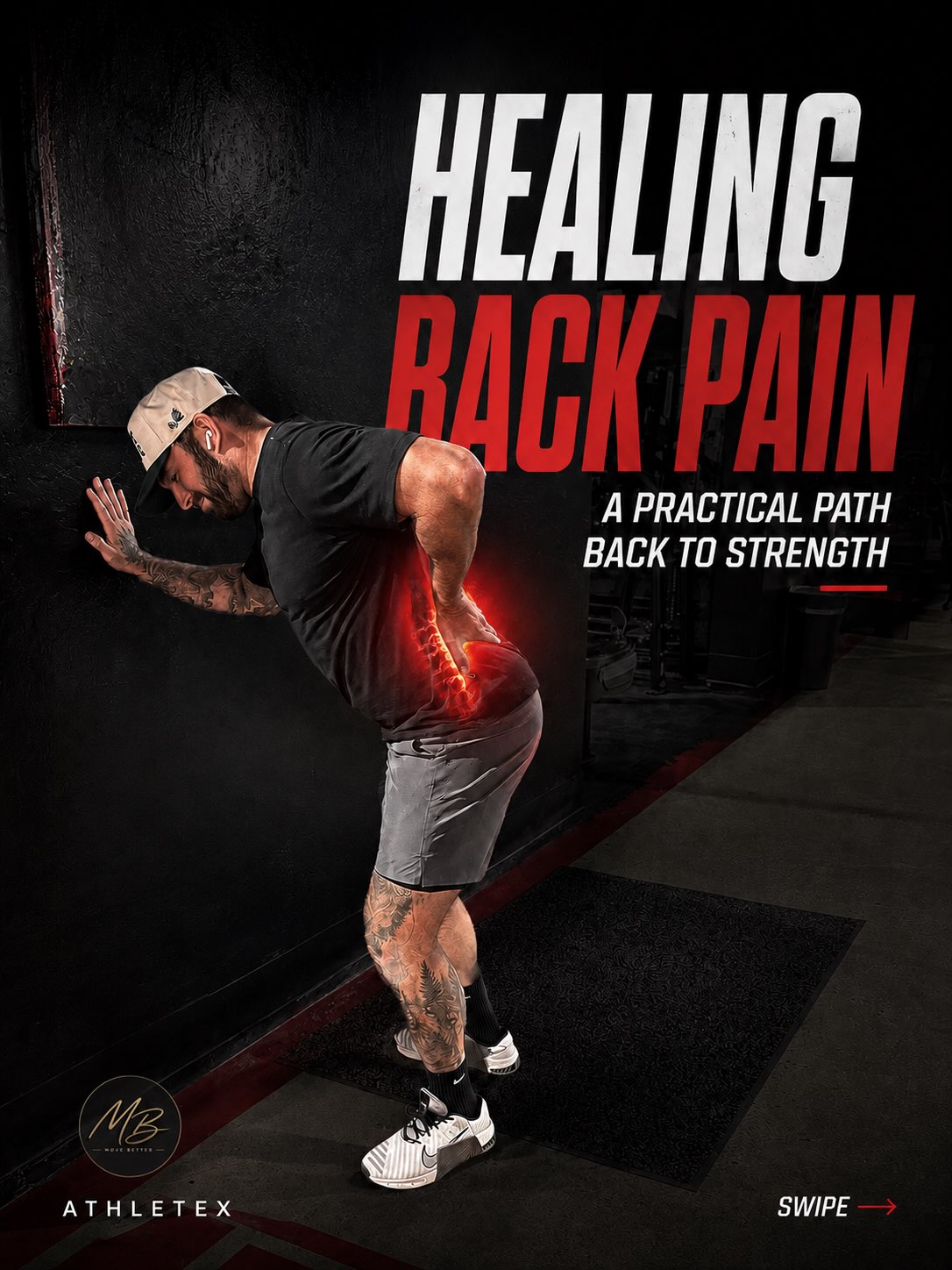 TIGHT HIPS + LOW BACK PAIN?
Healing Back & Hip pain with @mb_movebetter
You’ve been stretching the wrong thing.
SLIDE 1 — 90/90 Hip Lift
RESET THE PELVIS FIRST
Stack ribs over pelvis, breathe into your back ribcage. Pulls you out of anterior tilt and opens up
rotation.
SLIDE 2 — Posterior Hip Capsule Stretch
OPEN THE BACK OF THE HIP
Shift back and rotate into that hip — creating space in the back of the hip to access internal
rotation.
SLIDE 3 — IR Block Squeeze
STOP STRETCHING. START OWNING IT.
Actively squeeze into internal rotation instead of just hanging in a stretch.
SLIDE 4 — Hip Airplanes
CONTROL IT ON ONE LEG
Rotate the femur under the pelvis, standing. This is the rotation you actually use to walk, run, and
squat.
SLIDE 5 — Wall Roller IR Drill
TAKE THE ROTATION INTO A HINGE
Drive the knee into the roller, then hinge back — without losing the rotation you just built.
SLIDE 6 — Heel-Elevated Goblet Squat
LOAD BOTH HIPS
Shifts your center of gravity back so you can sit deeper and stay upright — you’ll actually feel your
glutes, no banded walks required.
SLIDE 7 — Front-Foot-Elevated Split Squat (contralateral load)
LOAD ONE HIP AT A TIME
Loading the opposite hand forces the stance hip to stabilize and rotate under weight.
SLIDE 8 — Toe-Wedge Staggered RDL (contralateral load)
TURN MOBILITY INTO STRENGTH
Wedge + offset load bias the stance hip into rotation — inside a real hinge. This is the payoff.
MOBILITY ISN’T HOW FAR YOU CAN STRETCH.
It’s ACCESS → CONTROL → LOAD.
One common reason tight hips and low backs show up together: limited hip rotation forces you to
find motion somewhere else — usually your back.
Give your hips more options. Then make those options strong.