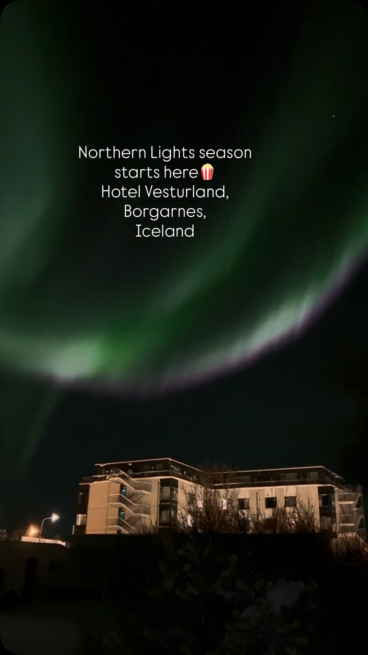 Northern Lights season has officially begun!
Stay with us at Hotel Vesturland in Borgarnes and experience the magic of Icelandic nights, just about an hour from Reykjavík🍿
#auroraboreal#northernlights#iceland#westoficeland#travel