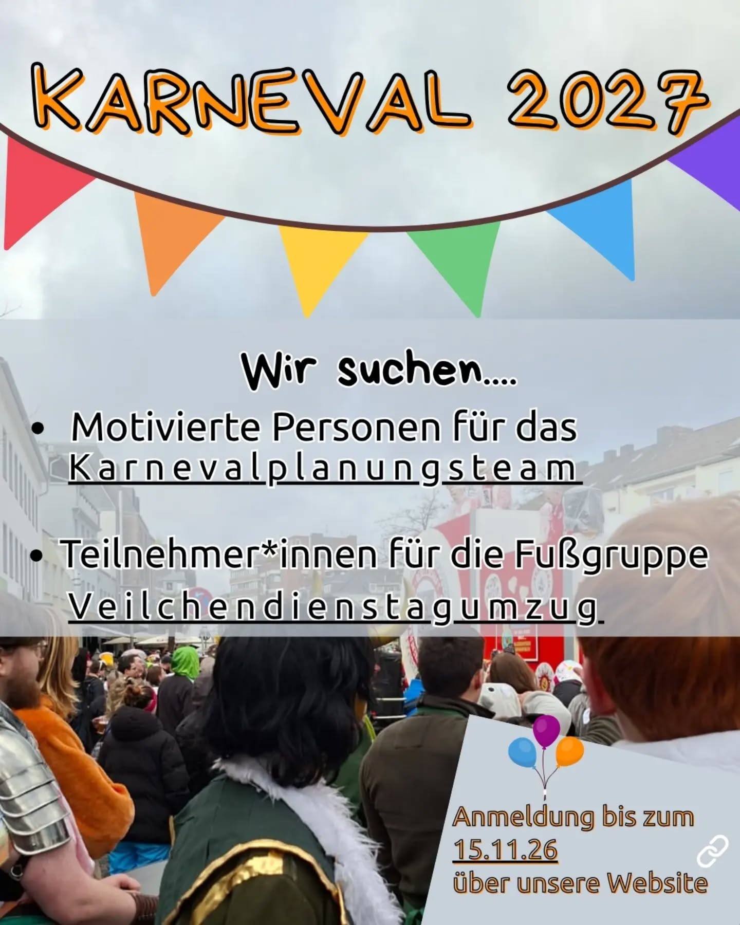 🎉 Karneval 2027 – Wir starten in die Planung! 🥳
Der Sommer war heiß, aber jetzt richten wir den Blick auf die "5. Jahreszeit!" Damit unser Karnevalsumzug am 09.02.2027 ein voller Erfolg wird, brauchen wir DICH.
Wir suchen aktuell:
1️⃣ Karnevalist*innen für das Orga-Team (Planung & Gestaltung)
2️⃣ Teilnehmende Gruppe/Personen für den Karnevalsumzug
Du hast Lust mitzugestalten oder dabei zu sein?
👉 Alle Infos & *unverbindliche Anmeldung*: Link in der Bio! 🔗