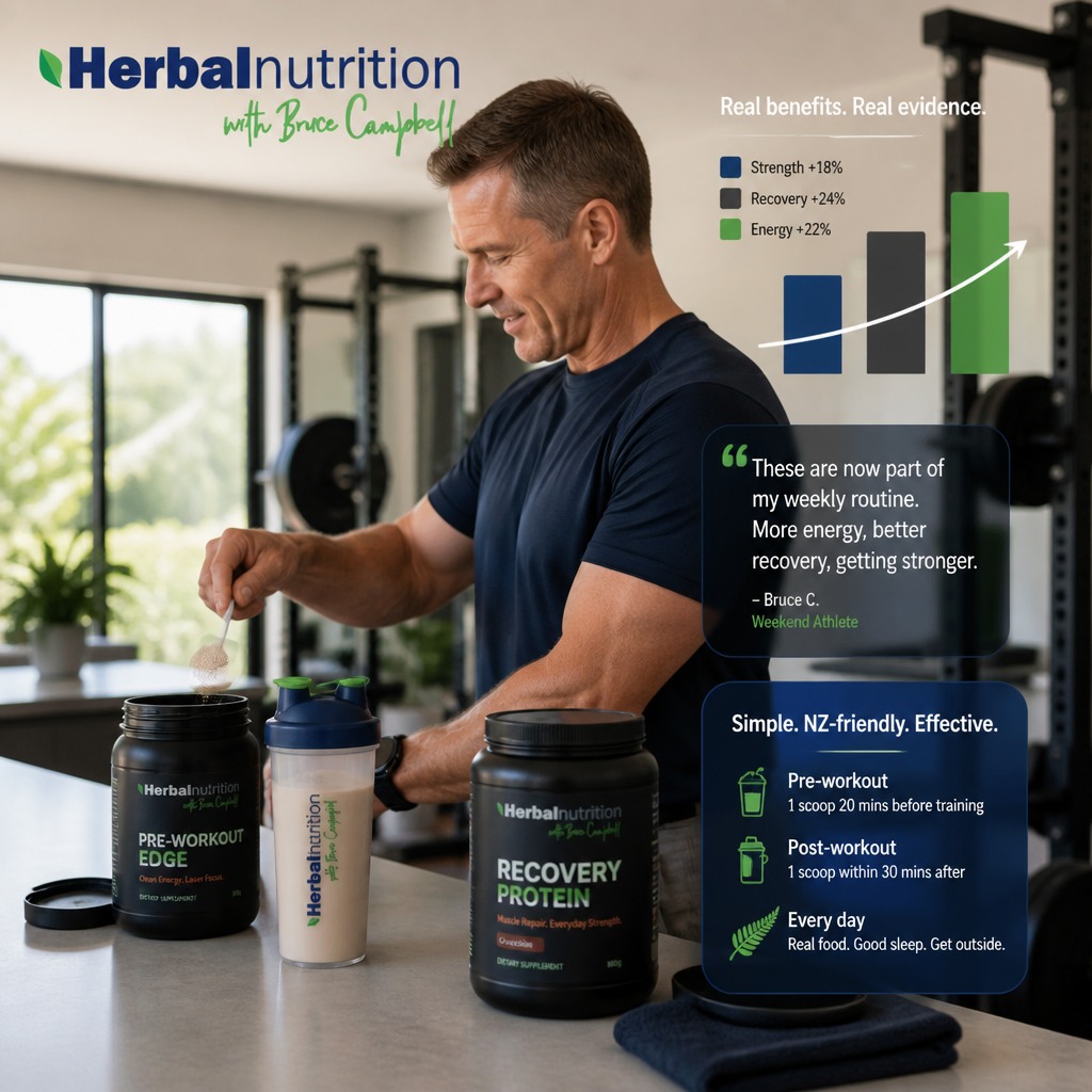 I’m Bruce - here’s my simple pre/post workout routine for weekend warriors in Aotearoa. Pre-workout I have a light, carb-plus-protein snack 30-60 minutes before training to fuel steady energy. After training I choose a protein-rich recovery shake with our science-backed formulation to support muscle repair and keep me consistent week to week. It’s straightforward, no fuss, and it helps me get back out there the next weekend. What’s your go-to snack before a session? Tell me below and tap the link in bio to learn more. 🏃♂️🥤💪 #WeekendAthlete #NZFitness #RecoveryRoutine #FuelRight #HerbalNutrition #TrainSmart #ActiveNZ #PerformanceNutrition