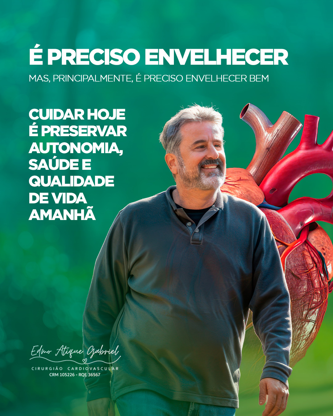 Envelhecer é parte da vida. Envelhecer bem é uma escolha construída ao longo dela.
Cuidar da saúde cardiovascular, manter-se ativo, controlar a pressão, o colesterol e a glicemia, ter uma alimentação equilibrada e realizar acompanhamento médico são atitudes que ajudam a preservar não apenas os anos de vida, mas também a qualidade desses anos.
Porque longevidade não significa apenas viver mais.
Significa viver com autonomia, disposição e saúde para aproveitar cada fase da vida.
É preciso envelhecer. Mas, acima de tudo, é preciso envelhecer bem. ❤️
#EnvelhecerBem #Longevidade #SaúdeDoCoração #SaúdeCardiovascular #Cardiologia #Prevenção #EnvelhecimentoSaudável #QualidadeDeVida #CoraçãoSaudável #VidaSaudável #BemEstar #CuideDoSeuCoração