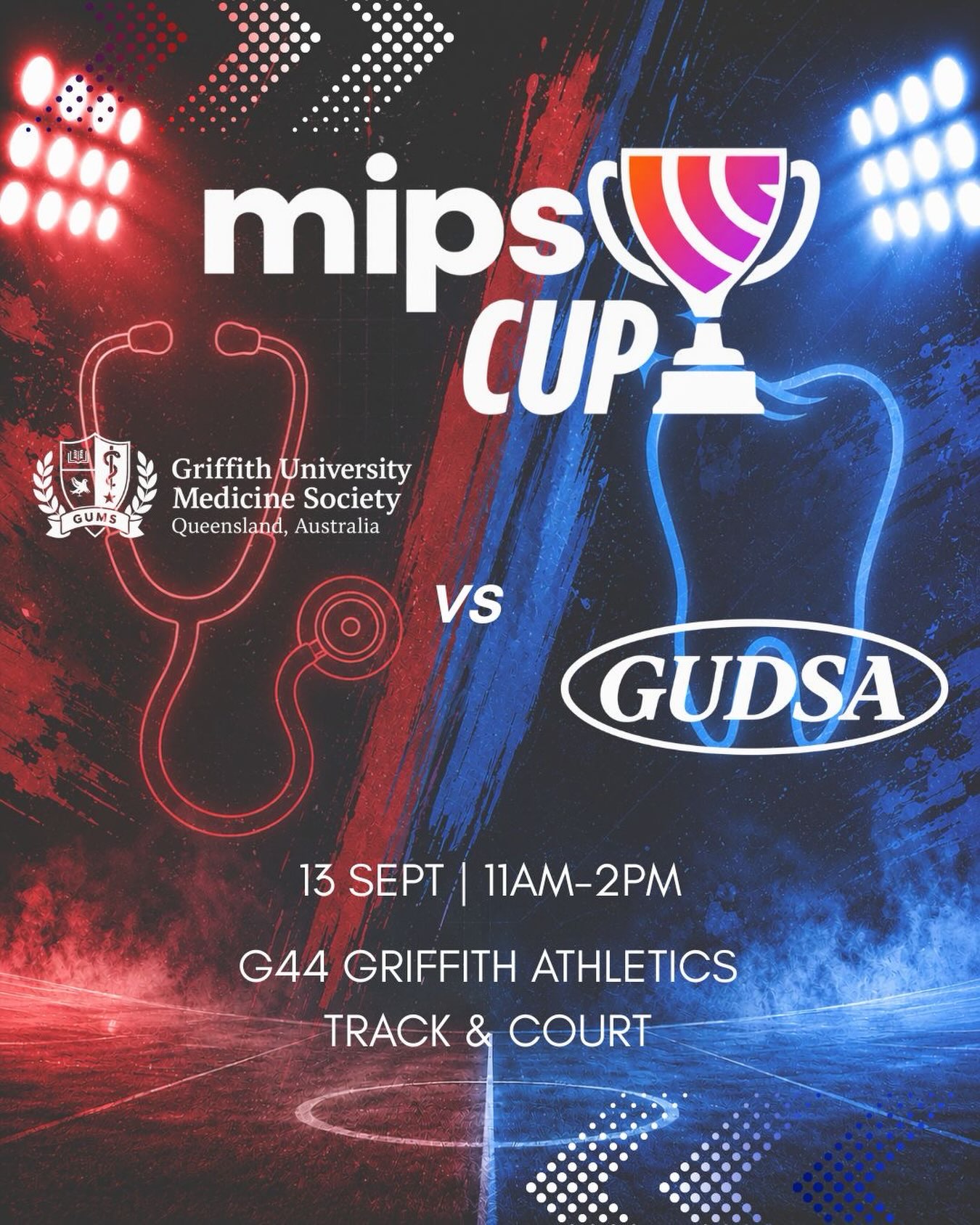 🏆🔥 GUDSA vs GUMS — THE BATTLE IS ON! 🔥🏆
It’s time to represent your side and compete across 5 sports for the ultimate prize — TAKING HOME THE TROPHY! 🏆
⚽️ Soccer
🏀 Basketball
🏐 Volleyball
🏓 Pickleball
🥎 Spikeball
👀 Maybe even a dodgeball comp 👀
🔵 GUDSA = BLUE
🔴 GUMS = RED
📅 Sunday 13 September
⏰ 11:00 AM – 2:00 PM
📍 Griffith Athletics Track & Court G44
👕 REP YOUR TEAM!
Wear your team colours and show your support — BLUE for GUDSA 🔵 or RED for GUMS 🔴
🍕🥤 PIZZA & DRINKS PROVIDED — FREE FOOD! 🤤🔥
🏆 Proudly sponsored by MIPS 🏆
Whether you’re competing or cheering from the sidelines, we want to see you there!
👉 Register your attendance:
Attendance Form (https://forms.gle/t9u3aC8rCfJBqHnF6)
Who’s taking the trophy home? GUDSA or GUMS? 👀🏆
Shout out Georgia for this beautiful post 🤩🤩🤩