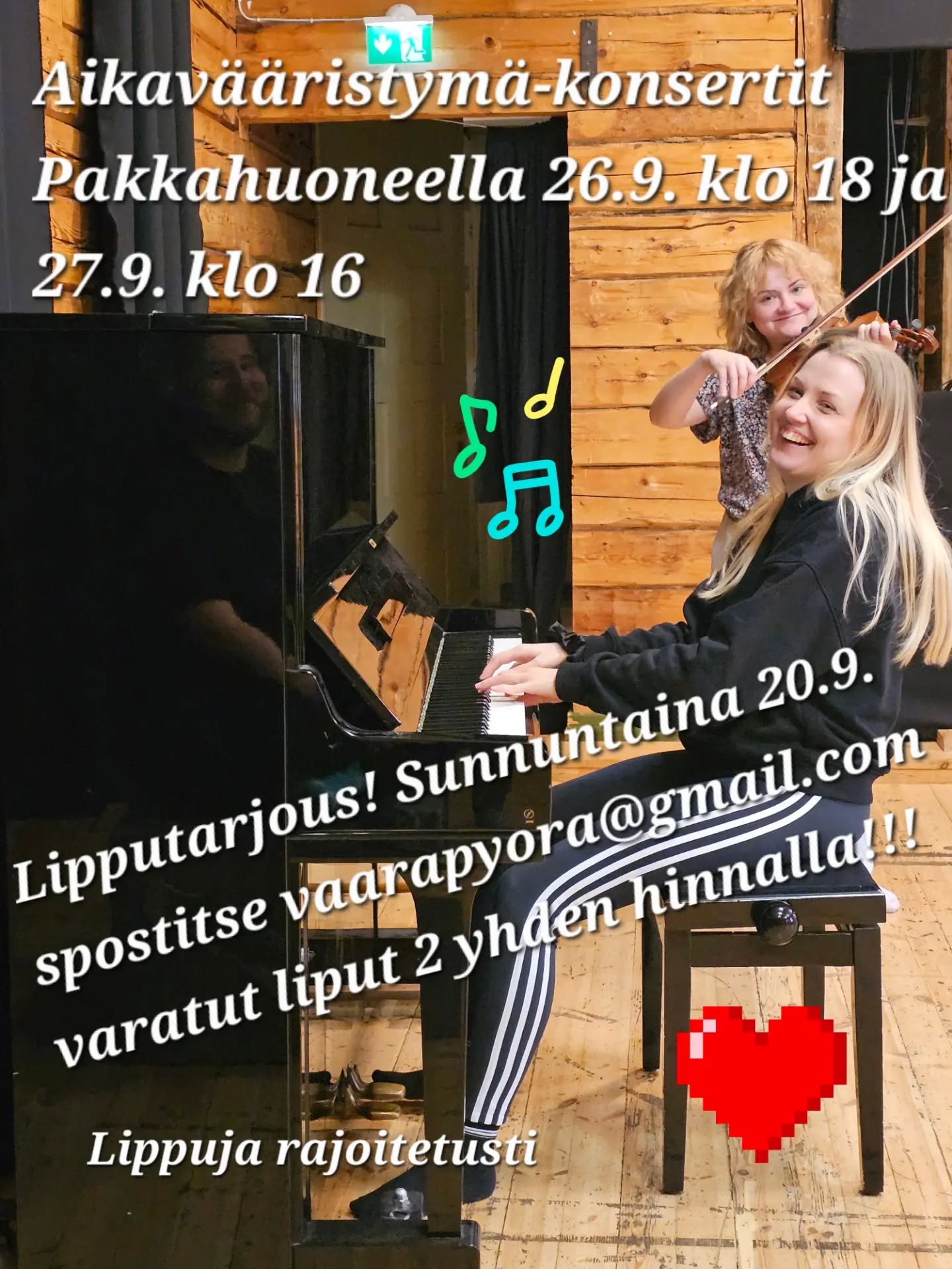 Varaa liput spostitse vaarapyora@gmail.com Aikavääristymä-konserttiin huomenna 20.9., saat 2 yhden hinnalla 😍!!! Lippuja rajoitetusti!
#elävämusiikki
#joensuunpakkahuone