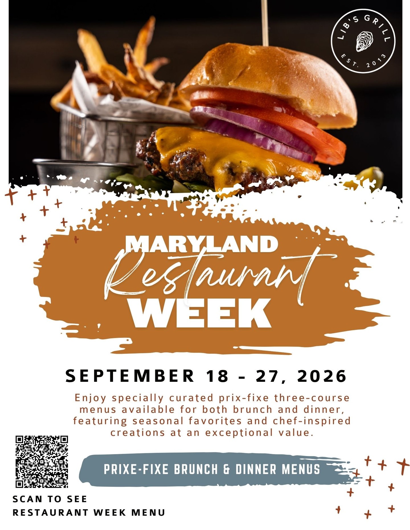Maryland Restaurant Week is coming to Lib’s Grill!
Join us September 18–27 at all Lib’s Grill locations for specially curated three-course prix-fixe menus available for both brunch and dinner.
From seasonal favorites to chef-inspired creations, it’s the perfect excuse to gather your favorite people, try something new, and enjoy three delicious courses at an exceptional value.
📅 September 18–27, 2026
📍 All Lib’s Grill Locations
🍴 Brunch & Dinner Prix-Fixe Menus
Make your plans and join us for Maryland Restaurant Week!
#LibsGrill #MarylandRestaurantWeek #RestaurantWeek #MarylandEats #Brunch #Dinner