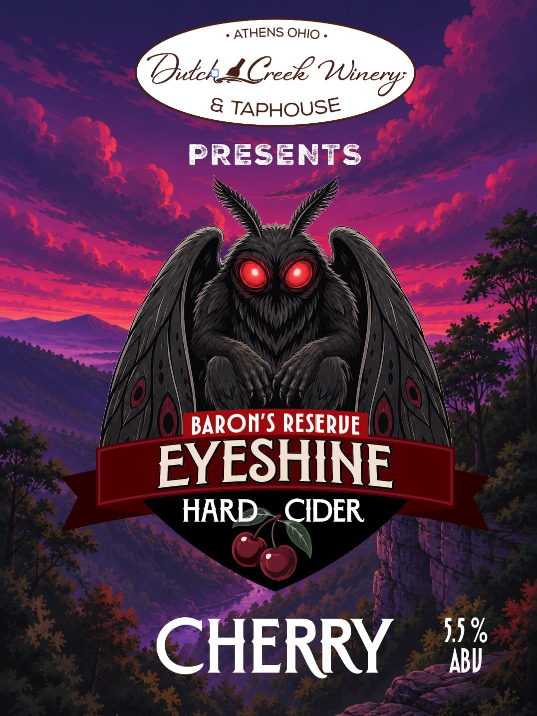 Something strange is stirring in the hills of Appalachia. Baron’s Reserve Eyeshine Cherry Hard Cider, our newest release inspired by one of Appalachia’s most famous and beloved midnight mysteries, Mothman.
Bright cherry flavor meets crisp hard cider in a sip that feels right at home with winding back roads, shadowy tree lines, strange lights in the distance, and stories that get a little more interesting after dark. Whether you’re a true believer, a folklore fan, or just here for the cider, Eyeshine is our toast to the wonderfully weird side of Appalachia.
Try any of our ciders with our hot out of the oven pizzas, the perfect pairing. Try our wines 🍷 and @ricefamilybrewing beers🍺. Something for everyone, even nonalcoholic honey sodas.🥤
#mothman #visitathensohio #drinklocal #hardcider #dutchcreekwinery