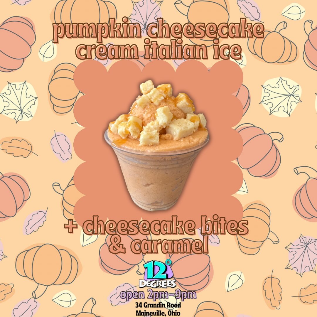 Did someone say…….. September? 😎
It might not feel like it outside, but this fall treat is sure to cool you down! Pumpkin Cheesecake Cream is so yummy with Caramel and Cheesecake Bites- even better if you layer it with our Pumpkin Soft Serve! Come get your first taste of fall- we’ll be here until 9! See you soon! 🎃