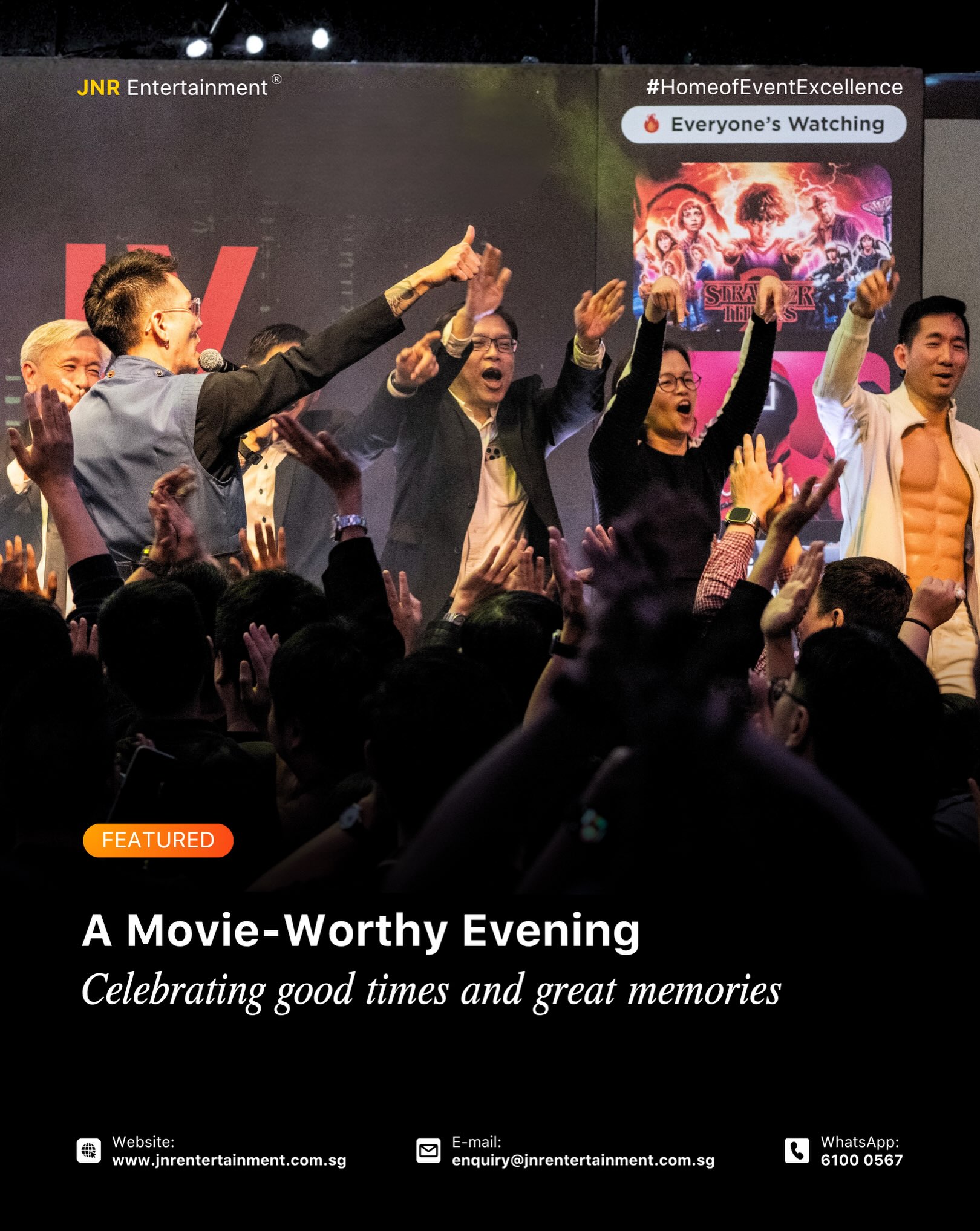 A Night Worth Watching. π¬β¨
The evening brought a cinematic touch to Dinner & Dance, with a vibrant atmosphere filled with great food, entertainment, and celebration. From themed dΓ©cor to exciting activities, every detail came together to create a memorable evening.
With captivating performances, lively music, and plenty of moments on the dance floor, everyone had the chance to unwind, connect, and celebrate together. A fun-filled evening of good company, great memories, and a little movie magic. πΏπ₯β¨
βοΈ enquiry@jnrentertainment.com.sg
π± 61000 567
π www.jnrentertainment.com.sg
#EventManagementSingapore
#DinnerNDance
#EventProduction #JNRentertainment
#EventExperience