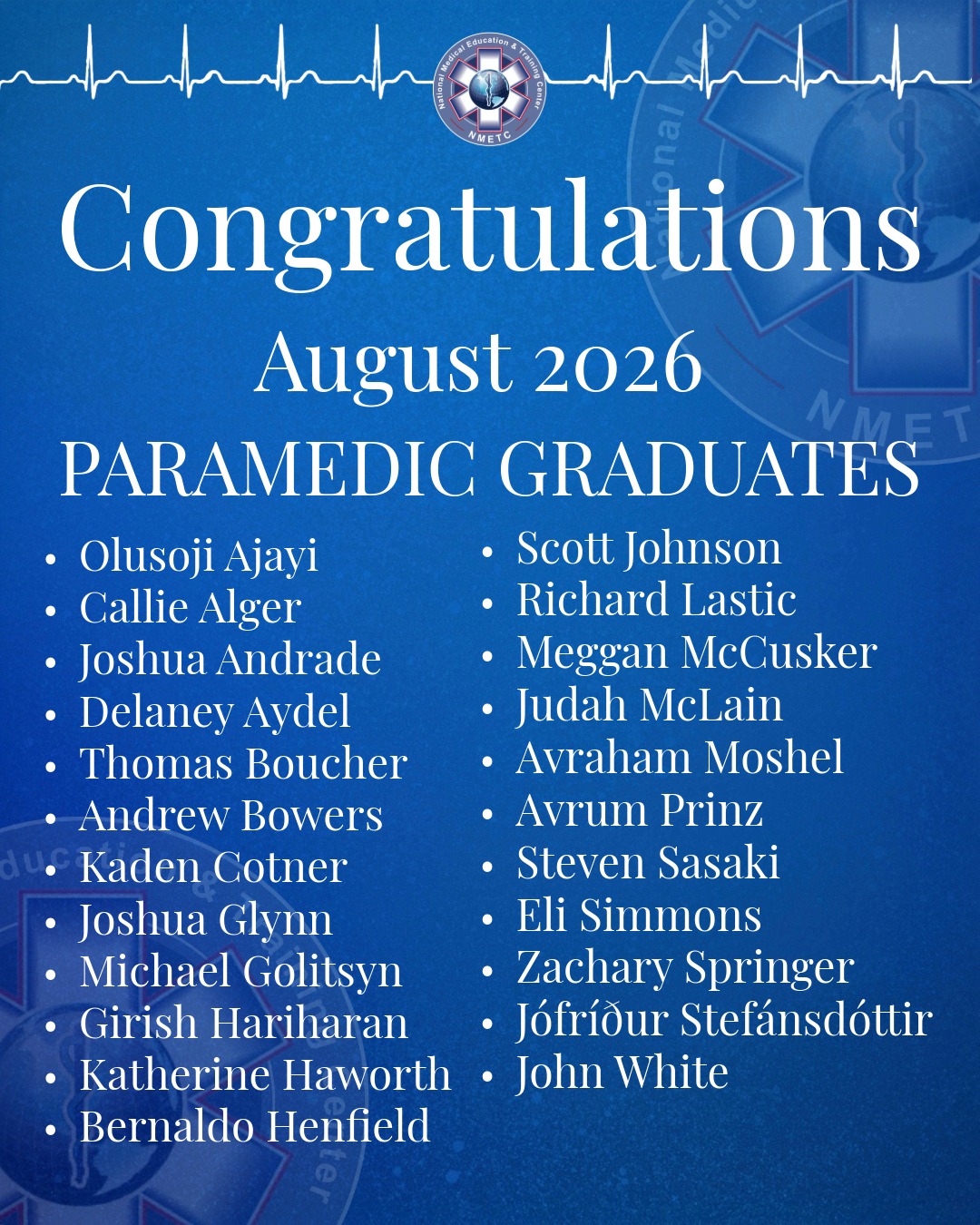 Congratulations to the August 2026 NMETC Paramedic Graduates! We wish you the best of luck!
#NMETC #FirstResponders #EMS #EmergencyMedicalServices