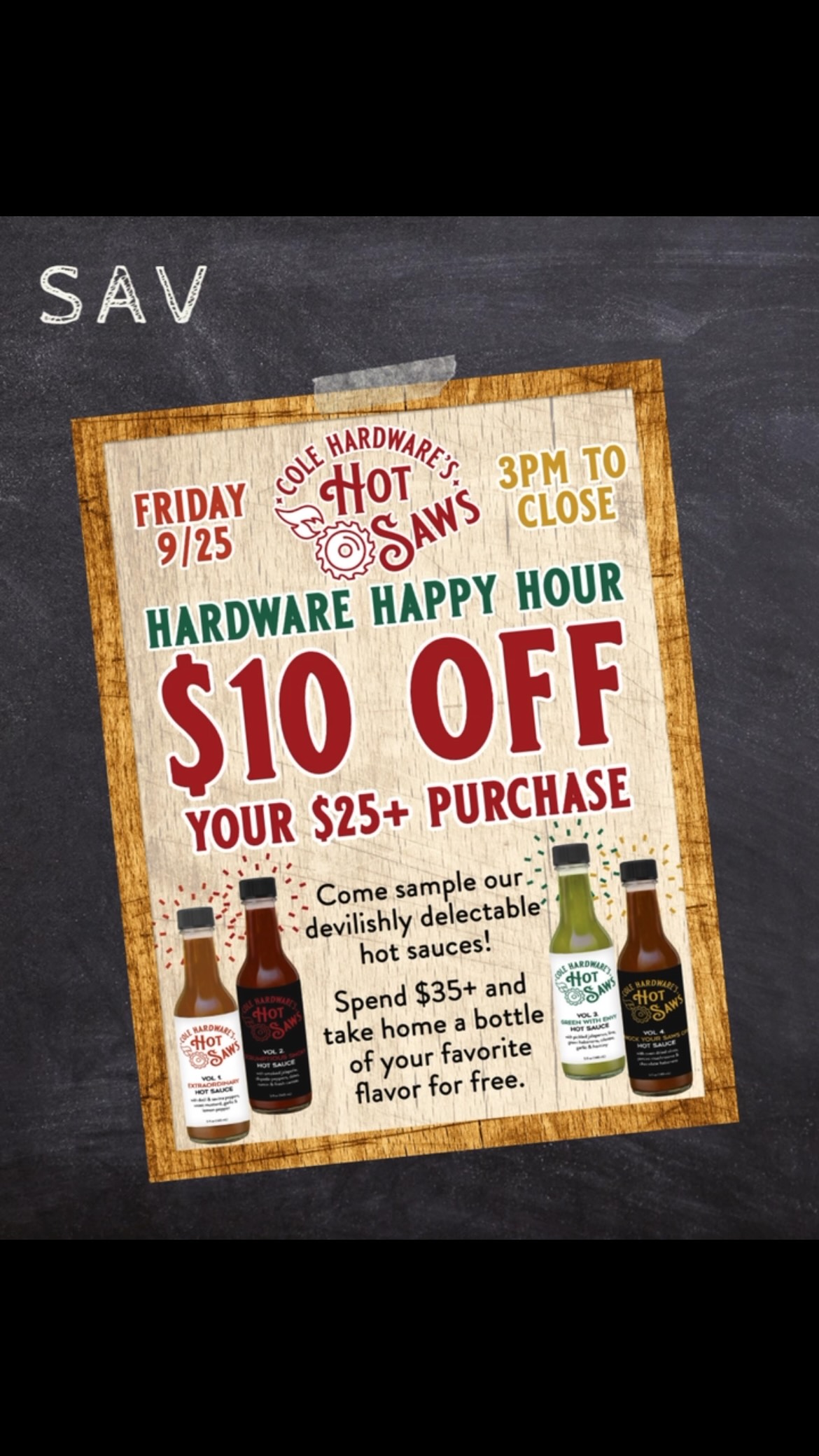 Have you heard about the hottest Hardware Happy Hour in history? In addition to our delicious deal of $10 off $25+, you can sample our devilishly delectable Cole Hardware Hot Saws. Spend $35 or more and take a sauce home for free (while supplies last). We’ll also be serving free wine and free chocolate. See you soon!
#colevalley #rockridge #russianhill #northbeach #hardwarestore