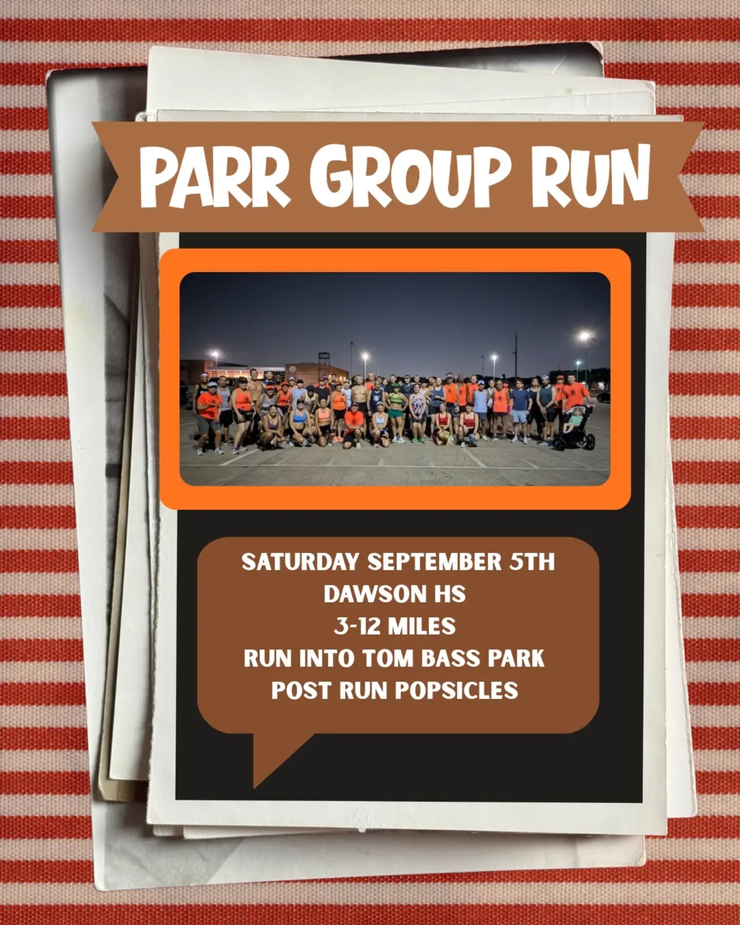 Saturday PARR Group Run! 🏃
For the entire month of September, we’re shifting our meetup spot to Dawson High School.
Here are the details:
🗓️ Saturday September 5th
📍 Location: Dawson High School (2601 E Broadway St, Pearland, TX)
🏃 Distances: 3–12 Miles
🕛 5:00 AM (Early Bird Start): Extra mileage loop for full marathoners, returning to DHS at 6:00 AM to sweep up the main group.
🕛6:00 AM (Main Group Start): Official group start taking us on a scenic route into Tom Bass Park!
💦 Hydration: Water stations available at the Dawson HS start and inside Tom Bass Park.
🍦Post-Run: Stick around after your miles for post-run popsicles! 🧊✨
Grab your shoes, and bring a friend! GO PARR! 🧡