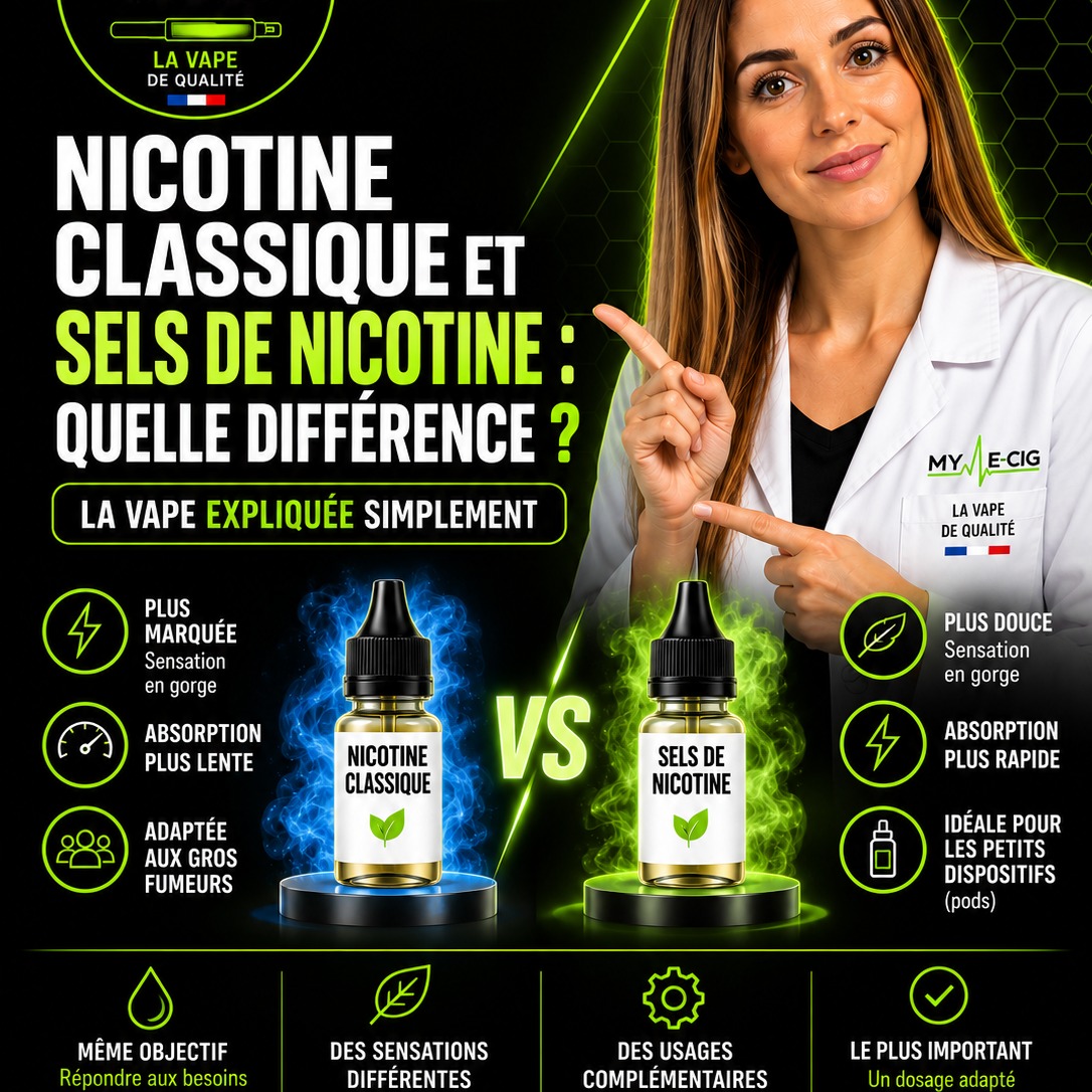 🎓 LA VAPE EXPLIQUÉE SIMPLEMENT – ÉPISODE 9
💧 Nicotine classique et sels de nicotine : quelle différence ?
Vous avez entendu parler des sels de nicotine, mais quelle différence avec la nicotine classique présente dans de nombreux e-liquides ? 🤔
Dans ce nouvel épisode, Masha vous explique simplement leurs principales différences : sensations en gorge, formulation et types de matériels auxquels ils sont généralement associés.
L'objectif n'est pas de dire que l'un est meilleur que l'autre : le choix dépend notamment du profil du fumeur adulte, du dosage et du matériel utilisé.
💚 La vape expliquée simplement, une série pédagogique proposée par My E-Cig Gardanne.
📅 Nouvel épisode lundi, mercredi et vendredi à 18h30.
🔜 Épisode 10 : Le hit, qu’est-ce que c’est ?
🔞 Vente interdite aux mineurs. Produits de vapotage destinés aux adultes.
#MyECigGardanne #LaVapeExpliqueeSimplement #Nicotine #SelsDeNicotine #Eliquide #Vape #Vapotage #CigaretteElectronique #Gardanne