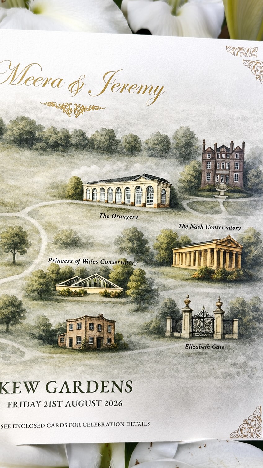 A little map to a very big day. A wedding invitation made for Meera & Jeremy, celebrating their love at Kew Gardens.
Planning your own unforgettable wedding? Let’s create an invitation as special as your destination.
Get in touch to start designing yours. info@thecardco.ae
#TheCardCo #KewGardens #WeddingInspiration #WeddingInvitations #DestinationWedding