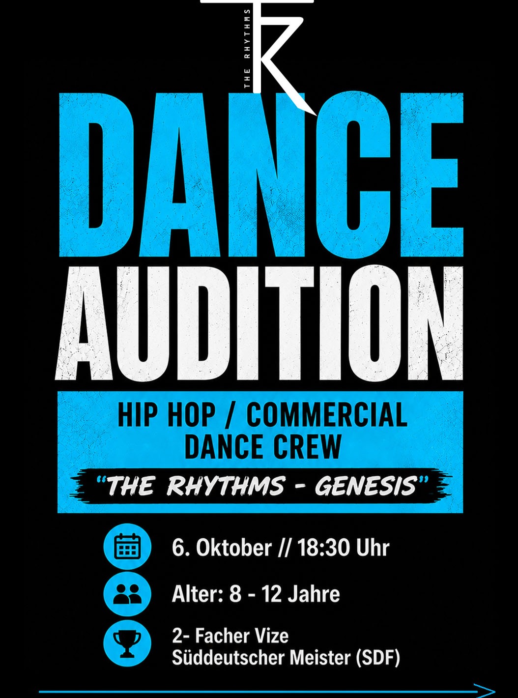 🔥 THE RHYTHMS - GENESIS ARE CALLING 🔥
.
Du hast Bock auf Competition, Teamspirit und gemeinsam auf der Bühne alles zu geben? 👀
*
Dann komm zu unserer The Rhythms Audition und zeig uns, was du drauf hast! 🖤
*
We’re ready. Are you?
<<<<<<<<>>>>>>>>
#therhythms #audition #competitioncrew #dancecrew #danceaudition #dancersofinstagram #dancecommunity #teamspirit #dancecompetition #stuttgart #stuttgartdance #stuttgartcity #stuttgarttanzt #dancestuttgart #tanzcrew #danceschool #rytmiko #dancingunited