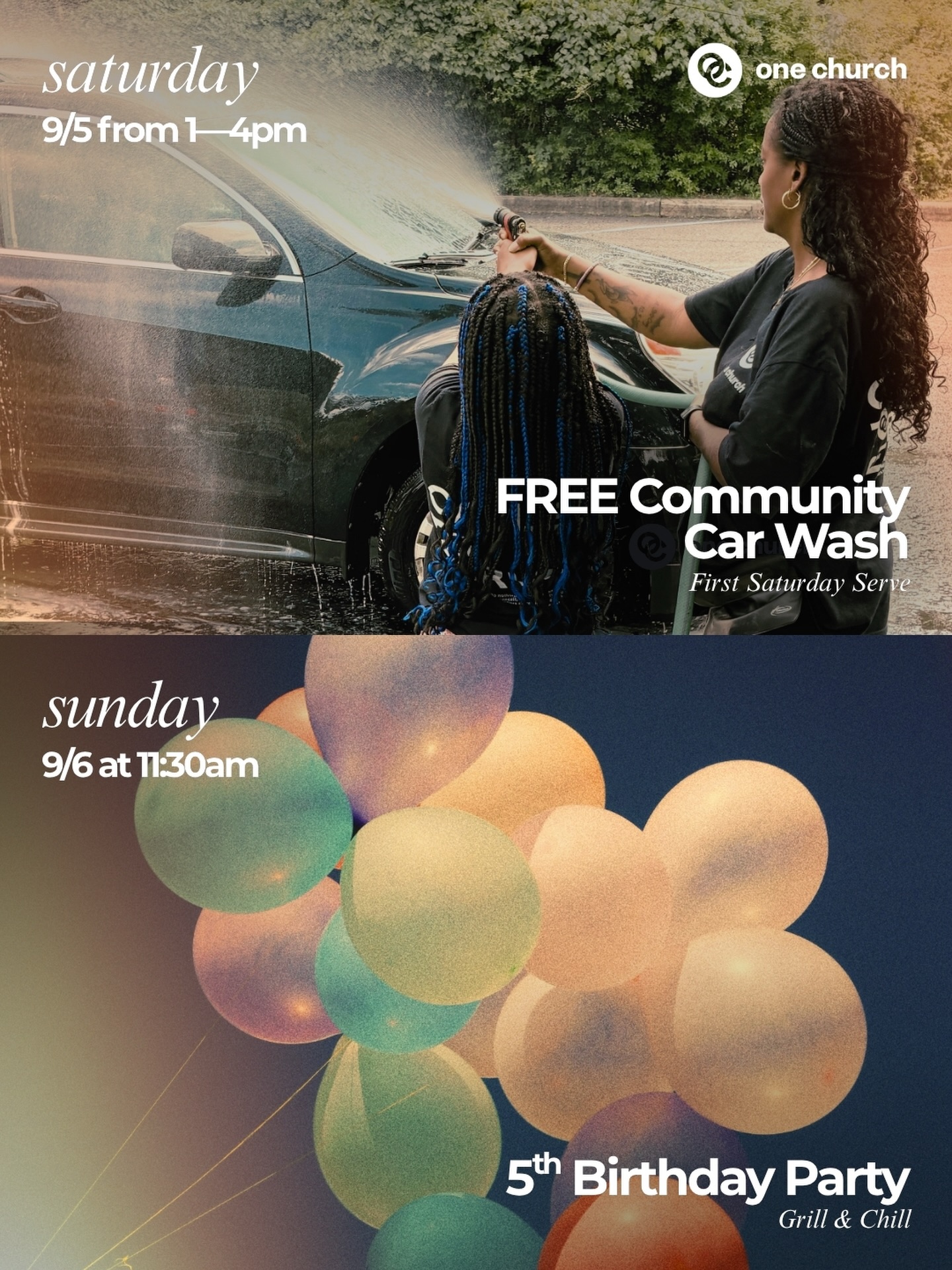 Did you know we're turning 5 years old on Sunday?! 😭
We're celebrating in the same way we were born—with loving community service 🥰
Come hang out with us this weekend as we serve and celebrate all that God is doing here 🥳
SATURDAY, 9/5 from 1–4pm: FREE CAR WASH 🧽
SUNDAY, 9/6 after service: OUR 5th BIRTHDAY PARTY 🎉🍨🍧
#onechurchnj #bridgewaternj #birthday #free