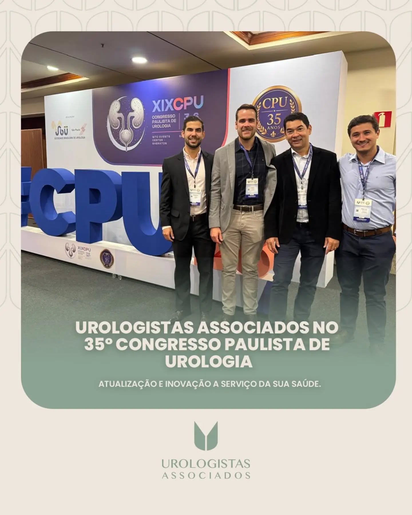 A busca pela excelência e pelo conhecimento não para! 👨⚕️🩺
Os médicos da clínica Urologistas Associados — Dr. César Filho, Dr. Fernando Maciel, Dr. José Neto e Dr. Juliano Takayuki — estão presentes no 35º Congresso Paulista de Urologia, um dos eventos mais importantes da especialidade no país.
Estar aqui significa acompanhar de perto as últimas inovações tecnológicas, avanços científicos e novas técnicas para trazer o que há de mais moderno e seguro para o atendimento de nossos pacientes.
Aprimorar constantemente a nossa prática é o nosso compromisso com a sua saúde! 🤝✨
#UrologistasAssociados #35CPU #CongressoPaulistaDeUrologia #Urologia #Medicina AtualizacaoMedica SaudeUrologica