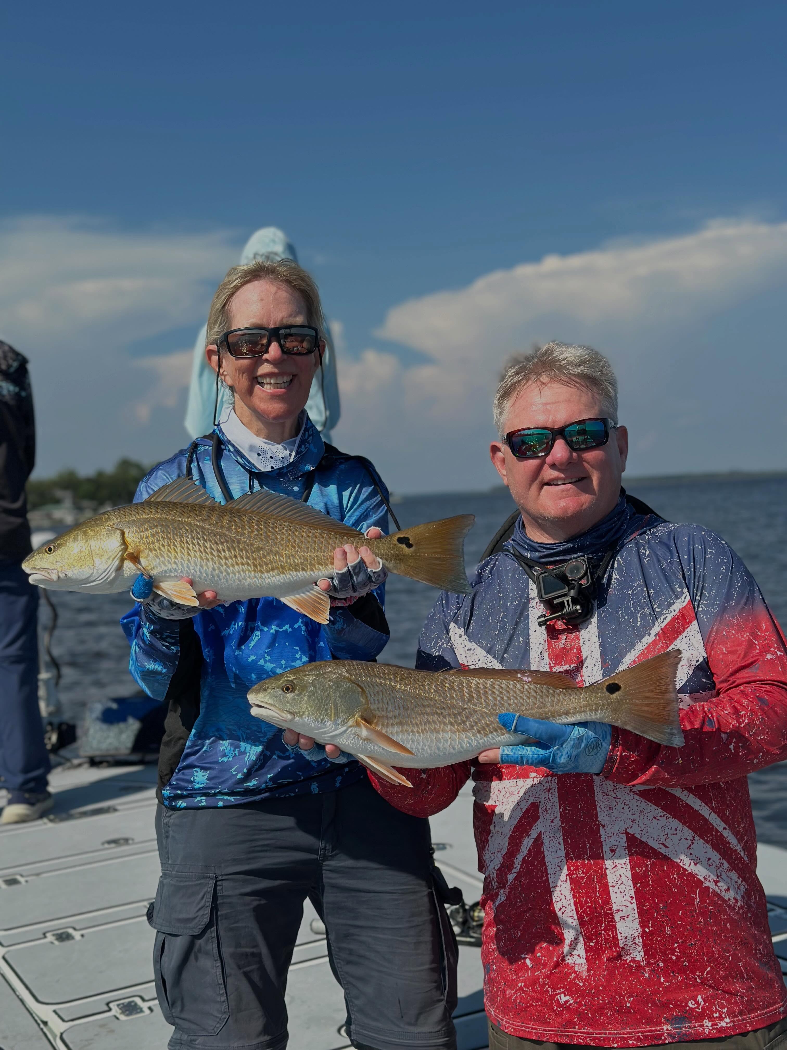 It’s been a great two days with the @cjasonbundy , Molly , Keven and Vikki. This crew landed several bull reds , including Vikki’s personal best at 48 inches, two inshore slams , several nice slot reds and over 40 flounder with a few I fried up and they were delicious! We have two more days to go, weather change coming, looking forward to seeing if it turns the bite up. Enjoyed the laughter, the hookless baits , a story for Jason to tell. 😆. Enjoyed it guys! #friends #fishing #bullreds #drumspots #flounder