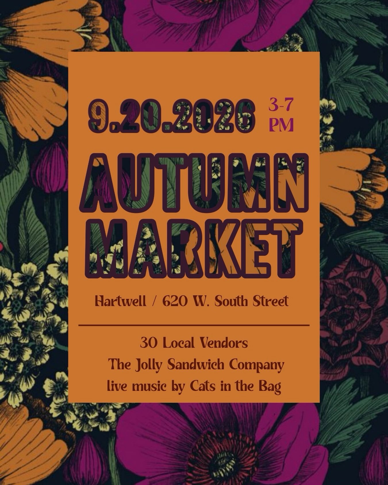 Autumn begins at Hartwell 🍂
Sunday, September 20th
3-7pm
35+ vendors
Live music by @catsinthebag_nc
Food by @jollysandwich
Free to attend,
Open to the public
620 W South St