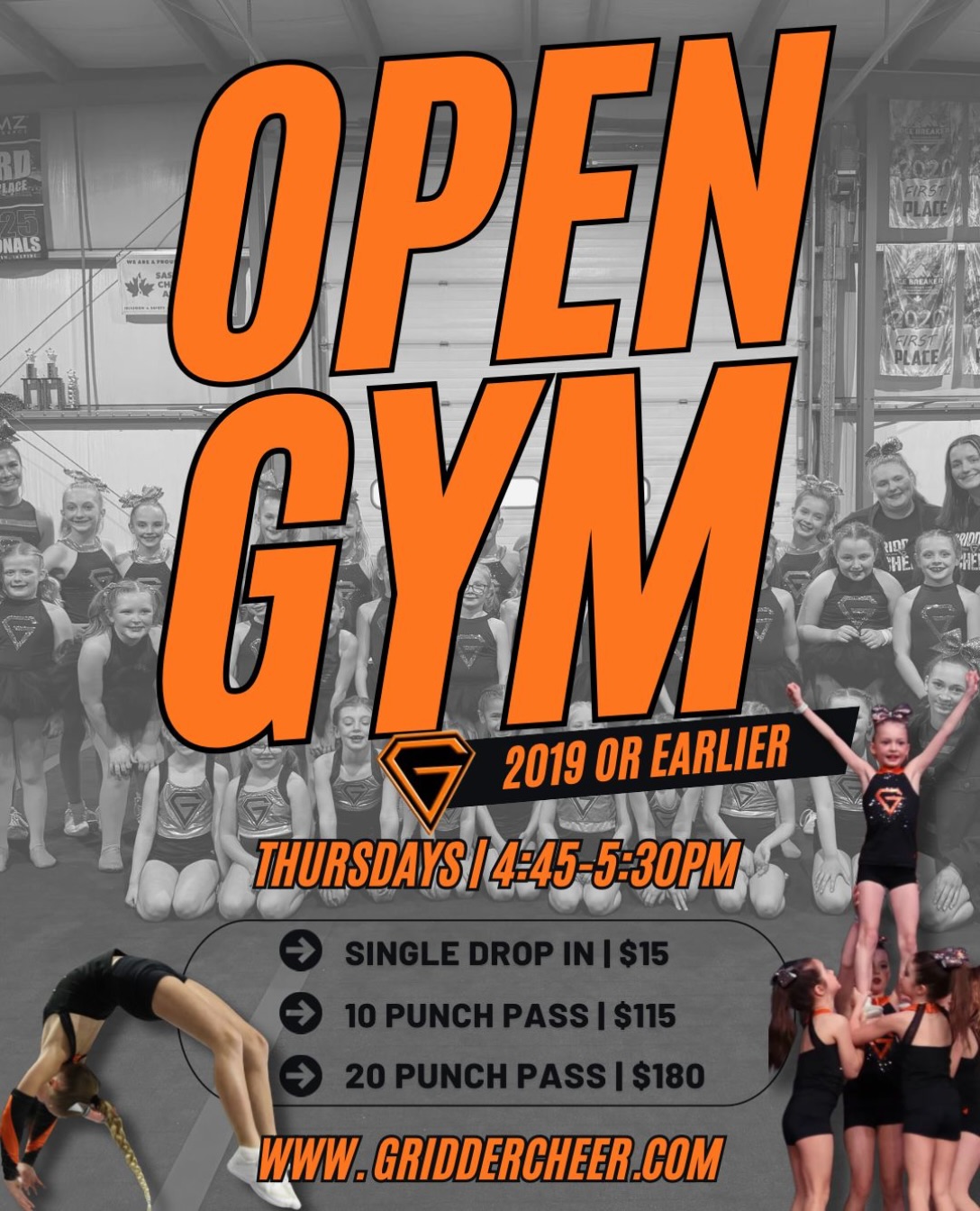 Open Gym for the new season is here!
Looking for some extra time in the gym? Open Gym is the perfect opportunity to work on skills, strength, flexibility, jumps, tumbling + more!
📅 Thursdays | 4:45–5:30 PM
• Ages: 2019 or earlier
• $15 drop in OR grab a 10 or 20 punch pass!
Open to the public! You do NOT need to be a Gridders athlete to join us.
⚠️ Please remember: You MUST sign up online for every Open Gym class you attend.
*️⃣ Punch passes are only valid until March 25th, 2027, regardless of purchase date.
www.griddercheer.com or link in bio
#gridder#griddercheer#griddergym#sask#opengym