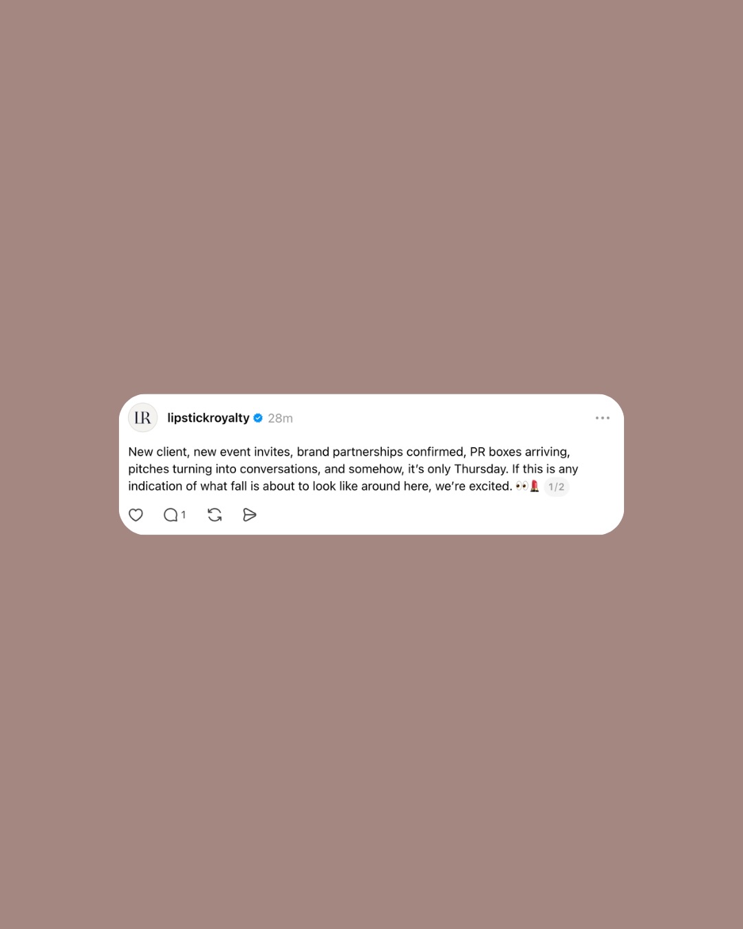 A little look at what’s happening behind the scenes lately. 💄
New clients joining the agency.
Brand partnerships being confirmed.
Event invitations landing. PR boxes arriving.
Pitches turning into conversations.
And a lot we can’t share just yet.
It’s easy to celebrate the wins when they happen, but every one of these moments represents a relationship built, an email sent, an idea pitched, a follow-up, a client trusting us to do the work, or someone on the other side deciding to say yes.
That part means a lot to us.
We’re heading into one of our busiest seasons with new campaigns, releases, events, partnerships and client announcements already in motion.
If this is how September is starting, we’re excited to see what fall brings. 👀🥂
And yes, we’ll be introducing our newest client very soon.
#LipstickroyaltyAgency #AgencyLife #PublicRelations #BrandPartnerships #MediaRelations