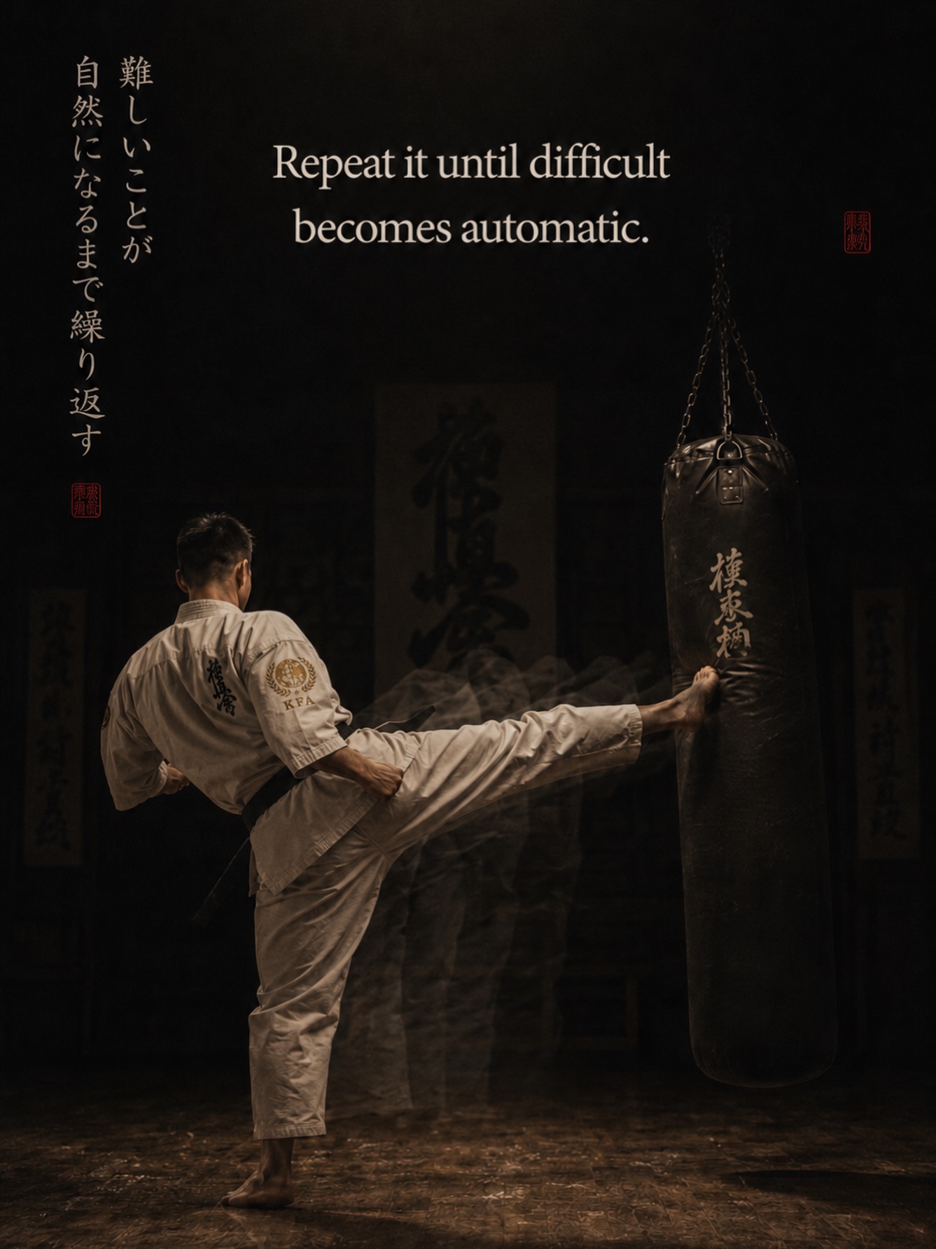 Repetition is where difficulty disappears.
A technique is not mastered when you can perform it once.
It is mastered when the body responds before the mind has time to hesitate.
One turn.
One target.
One heel.
Thousands of repetitions.
Until timing becomes instinct.
Until precision becomes natural.
Until difficult becomes automatic.
This is the Kyokushin way.
押忍 - OSU
#Kyokushin #KyokushinKarate #KyokushinFightAcademy #KFA #Karate