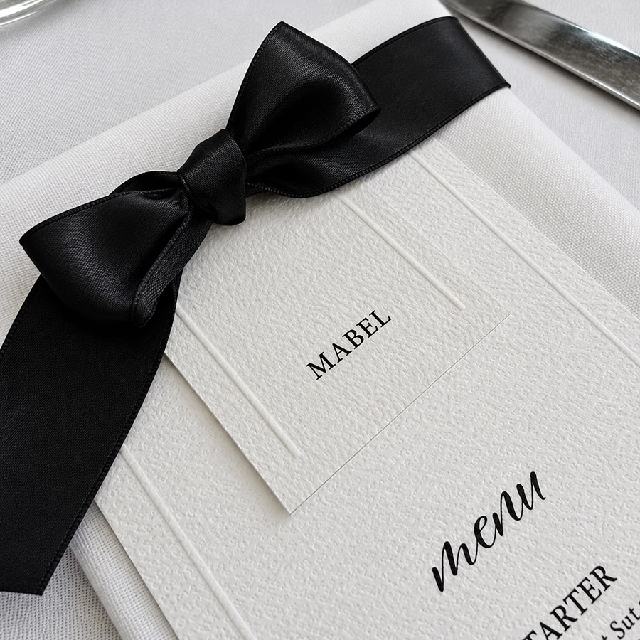 DUO // Our Menu & Place Card Duo - Chic, features a subtle embossed finish that adds depth and texture to this effortlessly elegant design. Timeless sophistication meets a refined, modern aesthetic for a beautifully considered table setting.
Part of our exclusive Luxury Collection, Chic is the perfect choice for those seeking an elevated stationery suite.
#weddinginspiration #weddinginspo #weddingstationery #iamcwdesign
