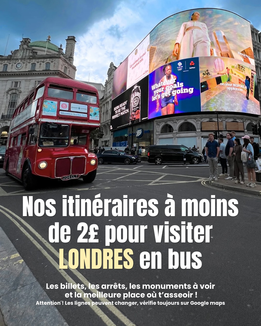 🚌🇬🇧 Pas besoin de payer un bus touristique hors de prix pour découvrir Londres 👀
Certaines lignes de bus classiques passent devant une tonne de monuments emblématiques : Big Ben, Westminster, Trafalgar Square, St Paul’s, Tower Bridge, Piccadilly Circus, Harrods, Shoreditch… et bien plus encore ✨
Dans ce carrousel, on t’a préparé 4 itinéraires à garder absolument !
💳 À partir du 1er novembre 2026, le trajet coûte 1,85 £, quelle que soit la distance.
Tu peux payer directement en sans-contact avec ta carte bancaire, Apple Pay, Google Pay ou une Oyster Card.
⚠️ Important : utilise toujours le même moyen de paiement pendant la journée pour bénéficier automatiquement du plafond tarifaire. Une carte ou un téléphone = une personne.
Il te faut absolument une carte sans frais à l’étranger ! Nous on utilises BoursoBank, si tu veux qu’on te parraine envoie nous un msg, tu gagnes de l’argent à l’ouverture du compte et c’est gratuit 💰
👧 Les enfants de moins de 11 ans voyagent gratuitement dans les bus et trams, et des réductions existent pour les 11–15 ans.
📌 Enregistre ce post pour ton prochain séjour à Londres et envoie-le à la personne avec qui tu voudrais tester ces itinéraires !
Et si tu veux encore plus de bons plans Londres, adresses, itinéraires et astuces pour voyager moins cher, abonne-toi à @pretadecoller ✈️
#Londres #London #VisiterLondres #VoyageLondres #LondresPasCher BonPlanLondres BonsPlansVoyage VoyagerPasCher LondonTips LondonTravel BusLondres TransportLondres LondonBus LondresNoel LondonChristmas CityTrip WeekEndLondres VoyageEurope TravelTips Pretadecoller
