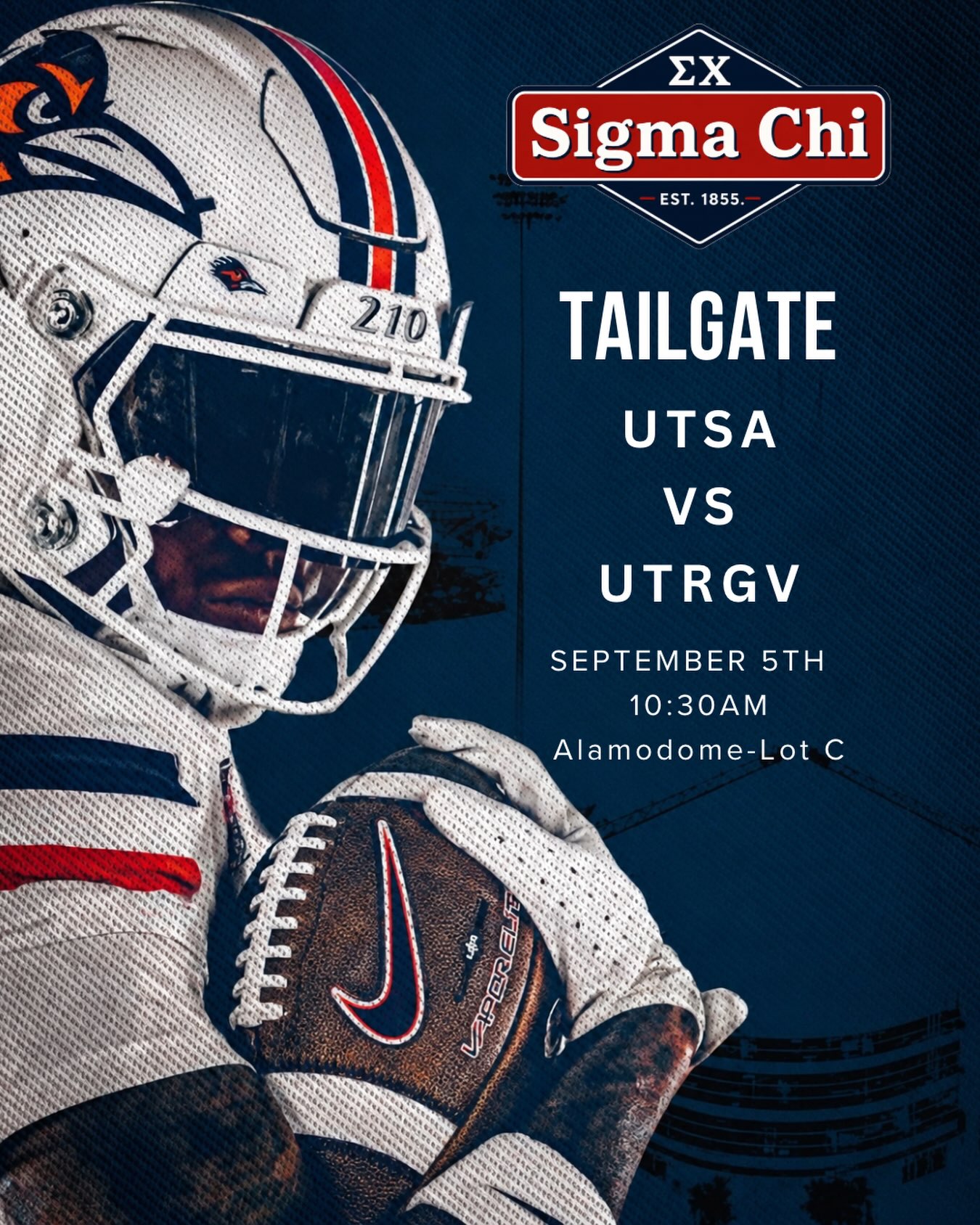 🏈 FIRST TAILGATE OF THE SEASON 🏈
The first tailgate of the season is here! Come pull up and kick off the season with the brothers of Sigma Chi 🤘🏼
📍 Lot C — Alamodome
⏰ Starts at 10:30 AM
Questions? DM the page or reach out to any of the brothers. See y’all Saturday!