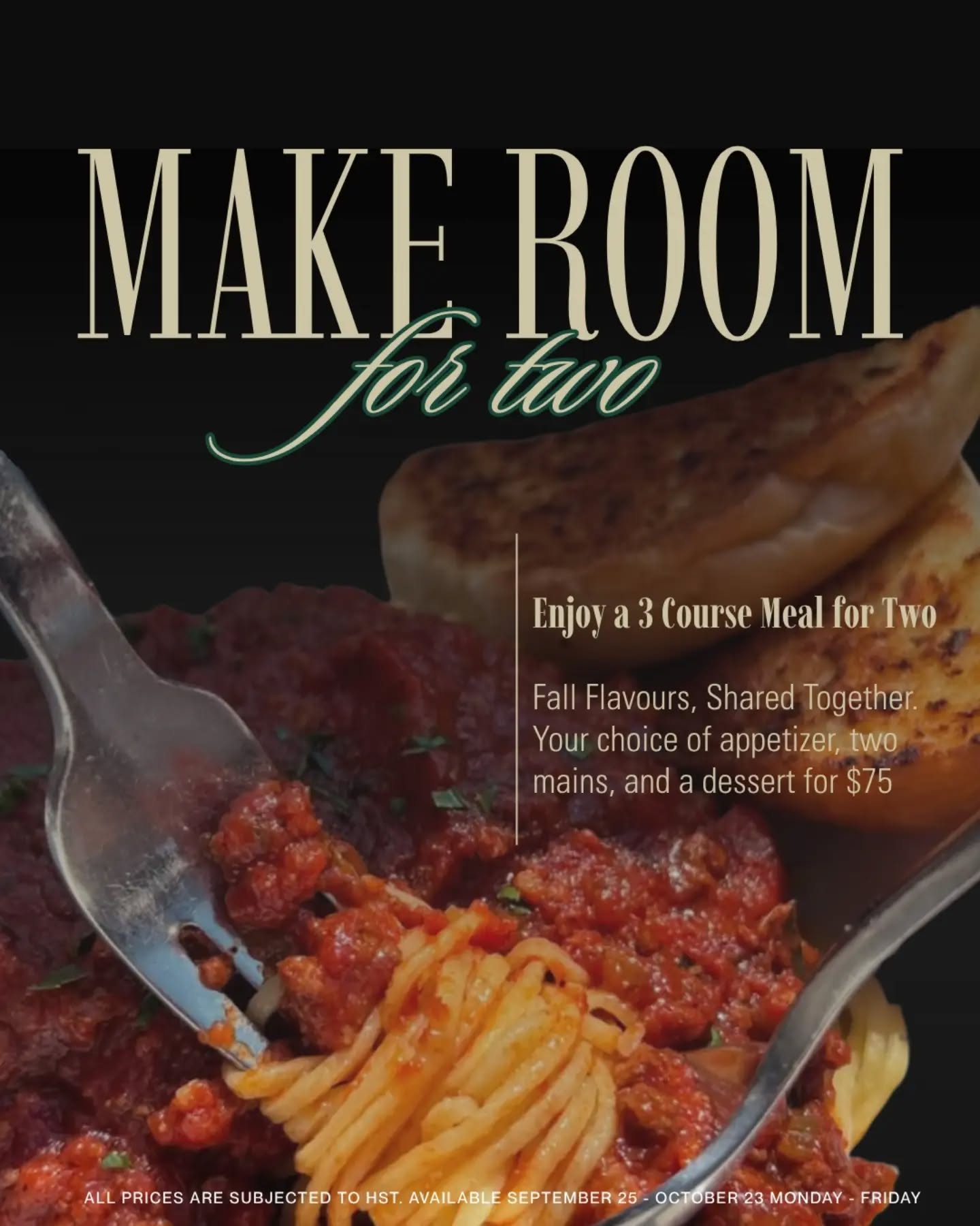 What do you want to eat?
A dreaded idk we are here to solve ✨
Make room for two with a 3 course meal to satisfy all your cravings.
From September 25th to October 23d enjoy a choice of appetizer, two mains, and a dessert for $75 for two 🤍
Available for lunch and dinner Monday - Friday.
Dietaries can be accommodated upon request.
See our website for more details. Link in bio.
Reserve a seat. Call us at 519-954-8821 or book through our website.
#kitchenereats #waterlooeats #pastas #italian #guelph