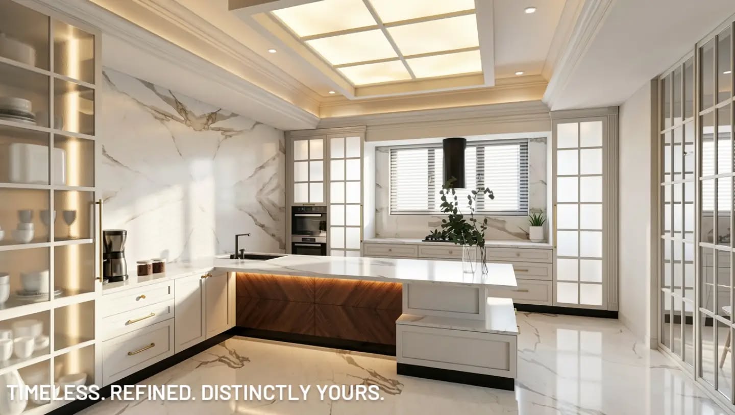 A kitchen that doesn’t chase trends.
Soft whites, natural wood, marble textures and timeless detailing create a space designed to remain beautiful for years to come.
Because good design isn't just about how a home looks today —
it's about how it continues to feel tomorrow.
Experience Certainty. Experience DBI.
3D VISUALISATION | DESIGN CONCEPT