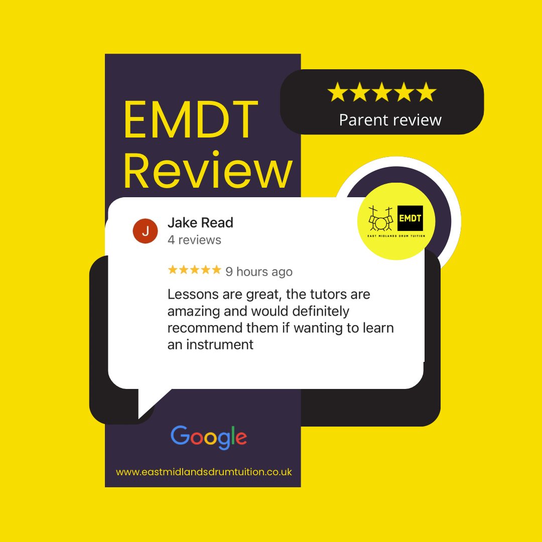 🌟 YOUR REVIEWS MEAN THE WORLD TO US! 🌟
At EMDT Music School, there’s nothing better than hearing how much our students and parents are enjoying their musical journey! 🎶❤️
From first lessons to building confidence, learning favourite songs and achieving musical goals, your feedback makes us incredibly proud of what we do. 🥁🎸🎹🎤
A huge THANK YOU to everyone who has taken the time to leave EMDT a review. 🙌
Your kind words help other families discover what we’re all about and inspire our amazing team of tutors every day! ⭐
🎵 Learn. Create. Perform. Enjoy.
🎵 EMDT Music School
📩 Want to start your musical journey? Get in touch today and book your FREE 30-MINUTE TRIAL LESSON!
#EMDTMusicSchool #MusicLessons #MusicSchool #StudentReviews #ParentReviews #MusicTuition #EastMidlands #LearnMusic #MusicEducation #DrumLessons #GuitarLessons #PianoLessons #SingingLessons