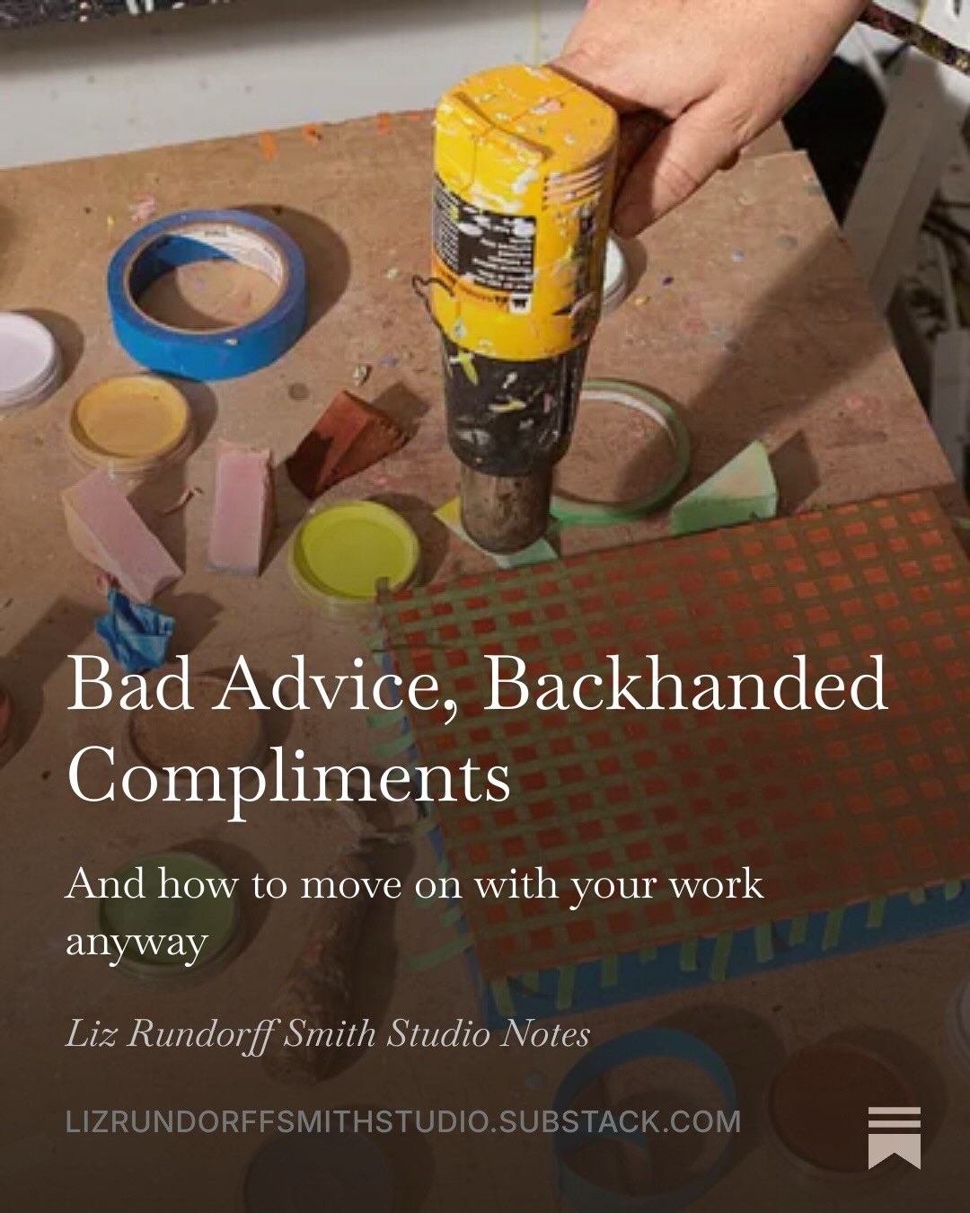 Becoming an artist is a fantastic career choice for anyone who thrives on unsolicited advice and the opinion over-sharing of total strangers.
You can’t exactly form an impenetrably thick skin as an artist. You have to be able to feel things to make meaningful work. But you can build an effective filter, one that lets you grow from valuable advice and ignore the judgment that isn’t meant for you.
Link in my bio to my latest @substack post for my personal round-up of bad advice, backhanded compliments and how I turn the criticism into creative content.
Trophy #46 available for purchase through @midnight___gallery - link in my bio
Paper templates I use to make encaustic paintings layered with pan pastel.
Trophy #48 available for purchase through @midnight___gallery - link in my bio