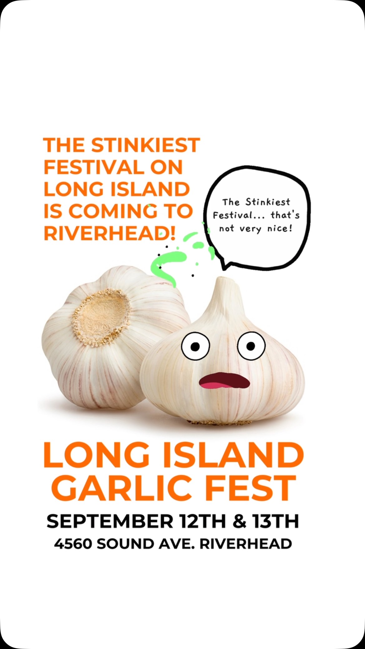Long Island Garlic Festival is September 12th & 13th from 10-5 at Waterdrinker North Fork! We can smell it already! Don’t miss out on this amazing event!
🎪 OVER 40 LOCAL VENDORS
🎶 LIVE MUSIC AT THE BEER GARDEN 🍺
🌺 Wildflowers, Sunflowers & Pumpkins 🎃
🌽 Corn Maze & Hay Rides
🧄 GARLIC ICE CREAM!
🌟 Jumbo Jump Pads & Mini Golf ⛳️
🐐 Barnyard Animals & So Much More!
🎟️ Purchase tickets at www.water-drinker.com