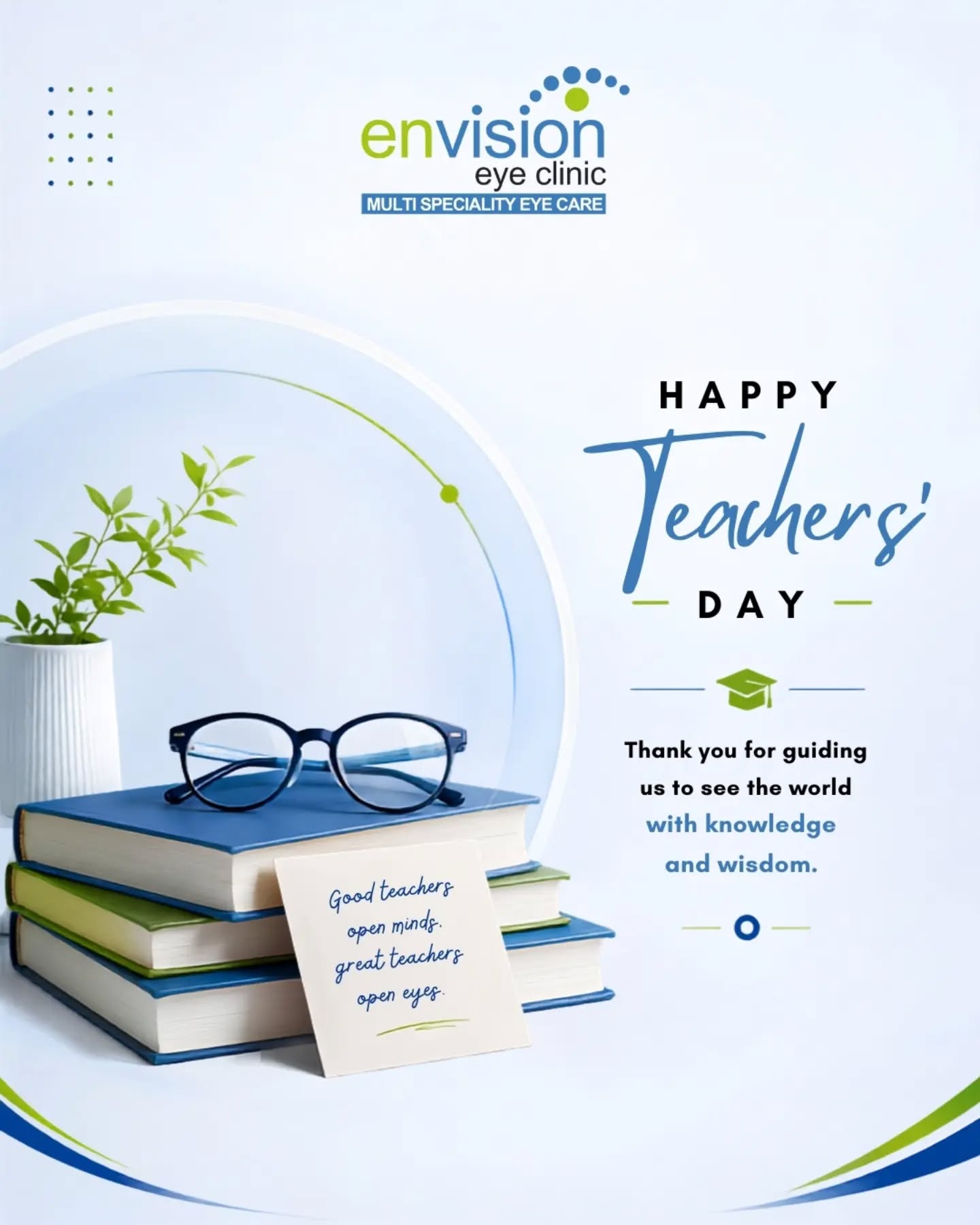 ๐ Happy Teachersโ Day!
To every teacher who helps us see the world with knowledge, wisdom, and a little more clarity โ thank you for inspiring us every day. ๐
#HappyTeachersDay #TeachersDay #Gratitude #KnowledgeAndWisdom #EnvisionEyeClinic