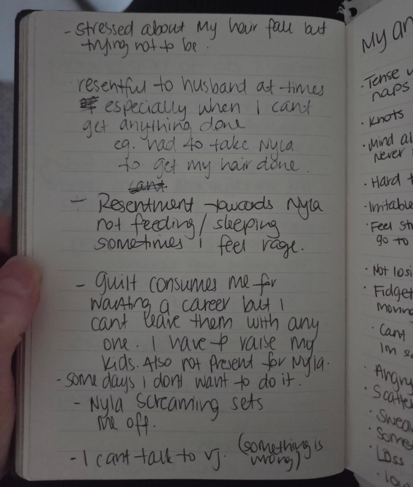 A piece from my journal postpartum with my second, 6 years ago. There's so much grief related to that time of my life. Feeling like I was drowning, completely confused, stressed, ragey, anxious trying to get all the help I could during covid (remember that?)
"Something is wrong" - I acknowledged this but had no idea where to turn. I ended up calling PANDA (perinatal anxiety and depression Australia) and that conversation was a turning point for me.
There is so much shame in struggling with your mental health as a parent. Even as I read my words I feel it creep back in. But we need to speak the secret, say the hard things out loud - this will alleviate shame and allow others to wrap their arms of support around you. That was the best thing I ever did.
These were real thoughts, real experiences and I never thought I would share but if it helps someone who is also lost, confused and struggling then its worth it. And they can see that its not forever, with the right help and support you can be well and thriving again.
If you feel like something is wrong, you aren't yourself, you're losing control, overwhelmed, ragey, stressed, low, nothing is working and feeling alone please reach out to someone there are so many amazing supports to help you find you again đ©· I will tag some below.
@pandanational
@gidgetfoundation
@cope.org.au
@forwhenhelpline
@mumspace.com.au
@mumsmatterpsychology
@postpartumsupportinternational
If yourself or someone you know is in danger please call 000 for emergencies (Australia).
@lifelineaustralia crisis support is also available.
You matter, too.
#perinatalmentalhealth #motherhood #postpartum #mumrage #postnatalanxiety