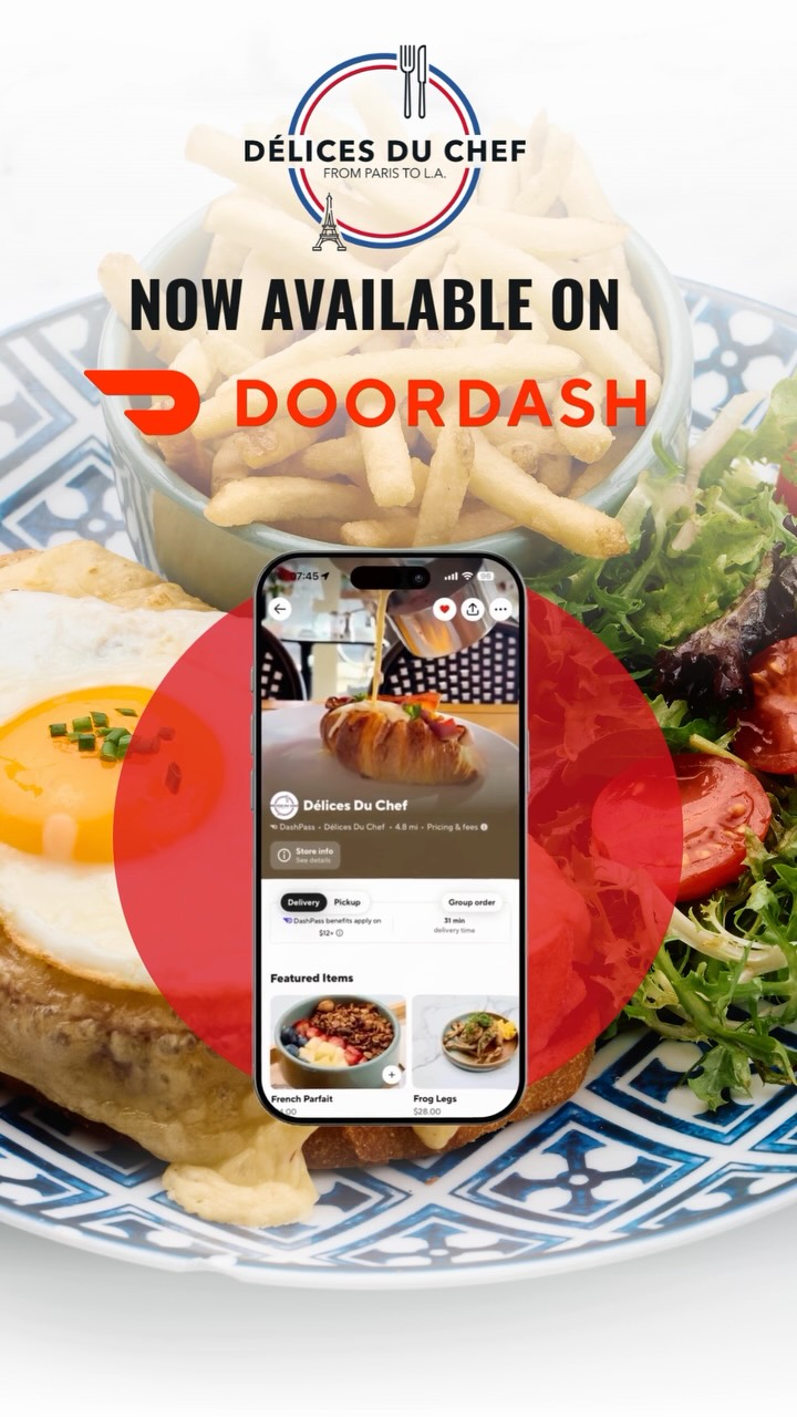 🇫🇷 Délices du Chef is now on DoorDash! 🛵❤️
Your favorite French dishes are now just a few clicks away. Whether you’re at home, at the office, or simply don’t feel like cooking — we’ll bring a little taste of France straight to your door. ✨
📲 Find Délices du Chef on DoorDash and order today!
From Paris to L.A. — now delivered to you. 🇫🇷 → 🇺🇸
#DoorDash #FrenchFood #FrenchBistro #southbay #SouthBayEats
