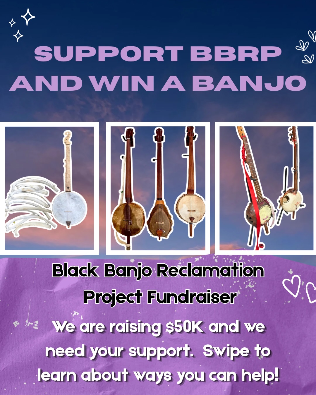 ✨It’s time to share out our ask for the community to be part of our work as we move our project forward.
✨ We ask that you share this and help us spread the word far and wide. We want people to know about this opportunity and to have a chance to get to know more about what we do through this effort!
✨We are passionate about sharing the banjo with Black folks and we acknowledge the lineage of liberation, creation and duty to restore knowledge and folk practice skill-sets in Afro-diasporic communities.
✨This reclamation project for us has been about engaging and sharing the banjo as a tool for our healing and resilience. We are creating the foundations for our future as we continue creating new chapters, partnerships, and events for the coming years and beyond.
✨A huge thank you to everyone who has gotten us this far. Those of you who have participated in the community support team, those of you who keep showing up to meet ups and everyone who is extremely patient with our team as we grow and facilitate these growing resources.
✨We do this all the time but we cannot wait to share these banjos with you all!
Thank you doesn’t say enough 🙏🏽🙏🏽🙏🏽🙏🏽🙏🏽
We will try to answer all your questions within 24 hours