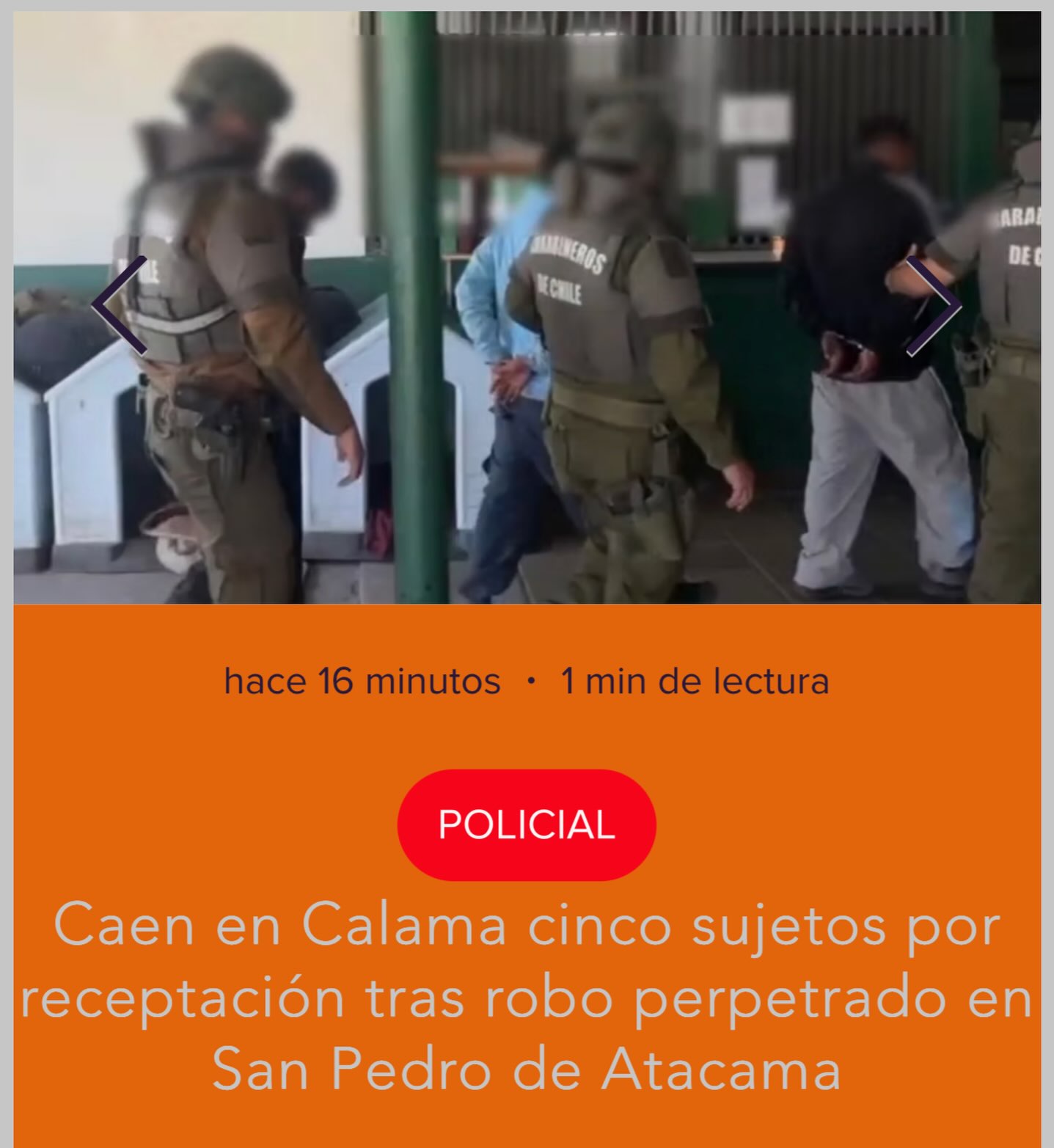 #Policial | Caen en Calama cinco sujetos por receptación tras robo perpetrado en San Pedro de Atacama
Carabineros fiscalizó al grupo e incautó un celular robado junto a las llaves de dos vehículos sustraídos. Entre los aprehendidos figuraba un sujeto con orden de detención vigente por robo con intimidación.
Más detalles en las historias o en:
www.antofagastaonline.cl