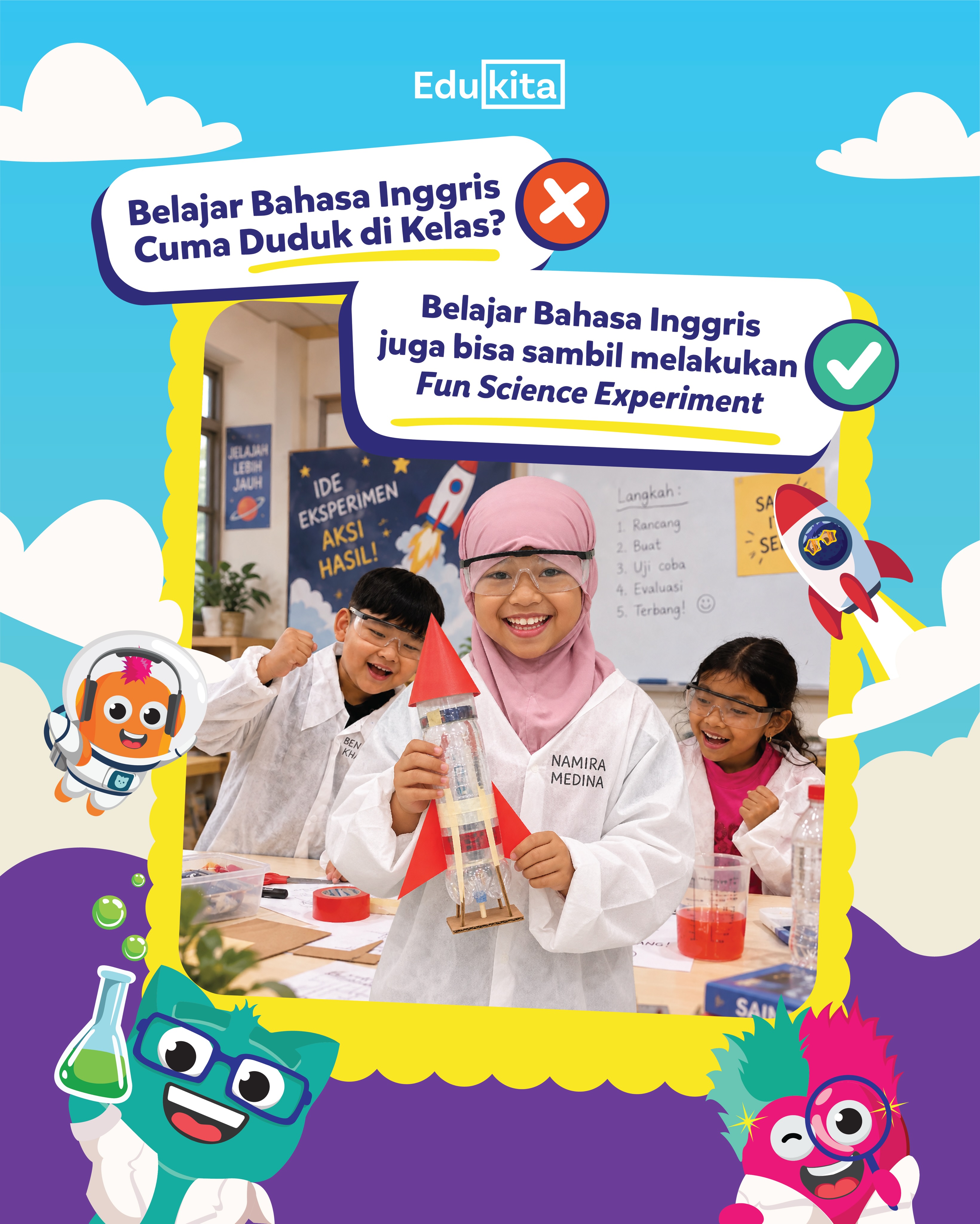 Siap seru-seruan di Edukita Open House?
Di sini anak-anak akan diajak belajar Bahasa Inggris sambil bereksperimen dan mengikuti aktivitas menyenangkan lainnya๐งช๐
Orang tua juga bisa mendalami kebutuhan belajar anak dan berkonsultasi dengan tim Edukita.
FREE ENTRY!
๐๏ธ Sabtu, 26 September 2026
๐Edukita Center
Daftar sekarang dan jangan sampai kehabisan kuotanya yaโบ๏ธ