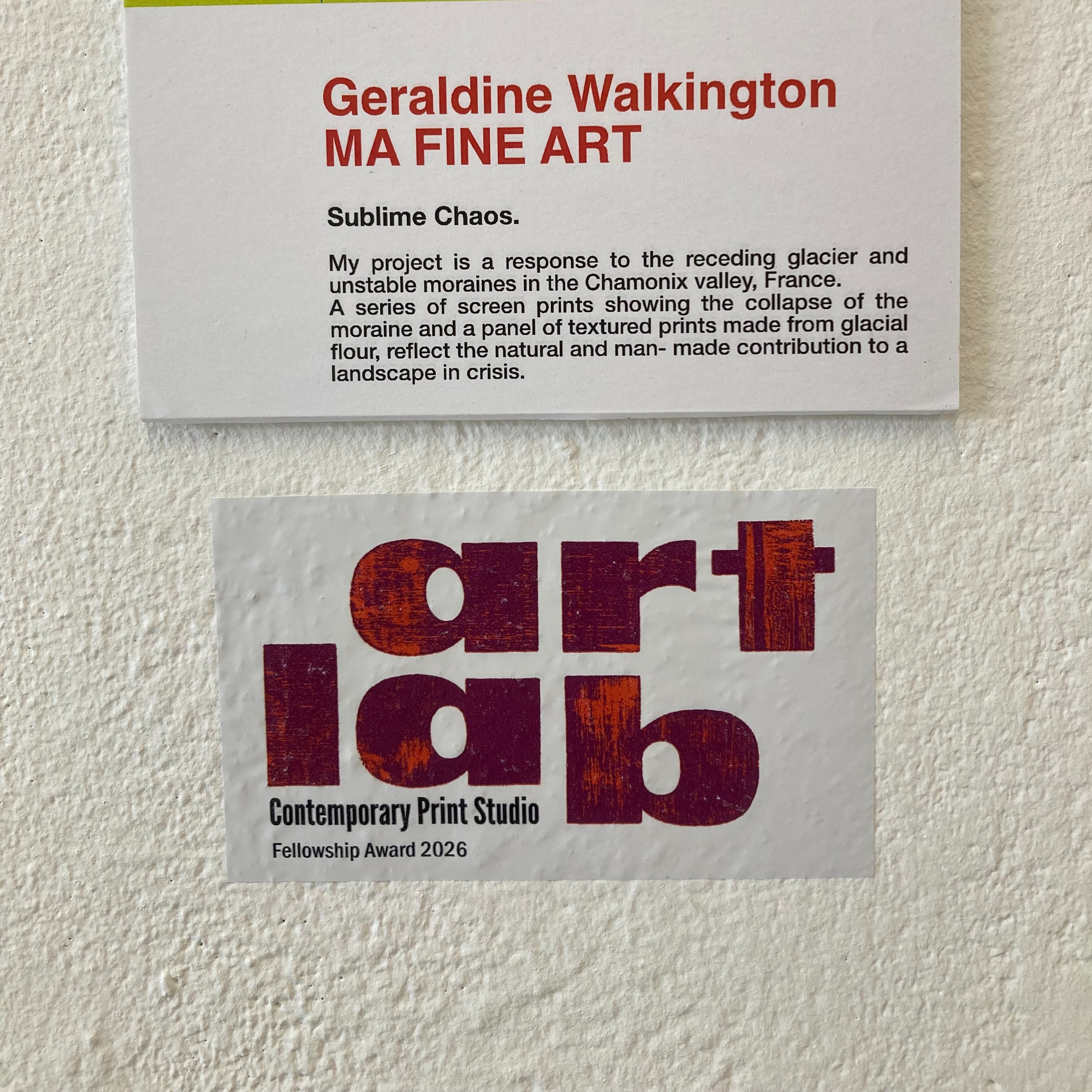 What a wonderful thing to discover at last night’s private view that I,alongside Alex Gee, have been awarded a Fellowship Award by the Art Lab Contemporary print studio at the University of Lancashire. Thank you everyone in the print rooms for supporting me through two years of blood sweat and tears.