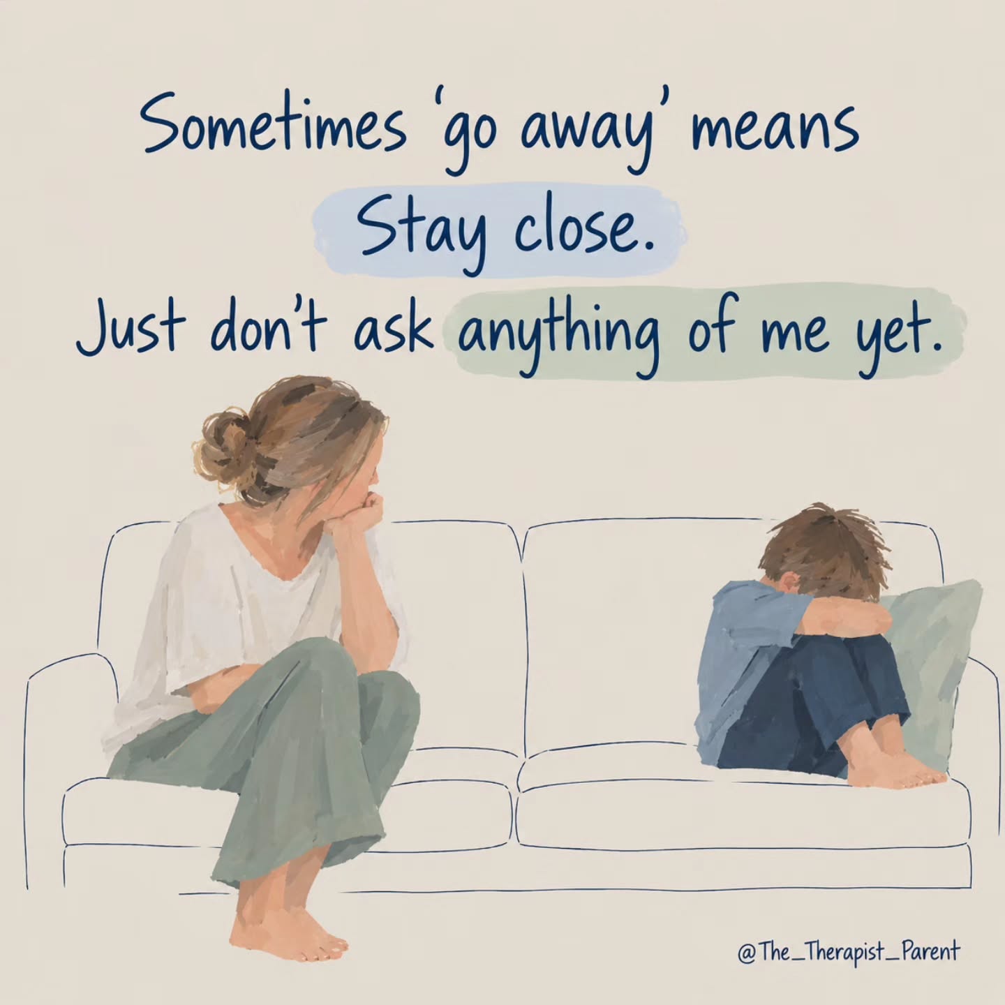 Sometimes children push us away at the exact moment they need us most.
When a child is overwhelmed, even connection can feel like too much. Questions, reassurance, touch or attempts to fix the problem can become one more thing their nervous system has to manage.
So when they say “Go away!”, we don’t always have to choose between leaving them completely or moving closer.
Sometimes we can stay nearby.
No questions. No demands. No pressure to talk or calm down.
Just the quiet message:
“I’ll give you space, but you don’t have to be alone in this.”
This is the kind of parenting I talk about throughout Guidance from The Therapist Parent — understanding what is happening underneath behaviour and knowing what to actually do in the moment, especially when your child is overwhelmed.
Because knowing that your child needs connection is one thing. Knowing how to offer it when they’re pushing you away is another.
If you want more practical strategies for responding to big emotions, behaviour and dysregulation, you can find Guidance from The Therapist Parent through the link in my bio.
Save this for the next time “go away” really means “I can’t cope with anything else right now.”