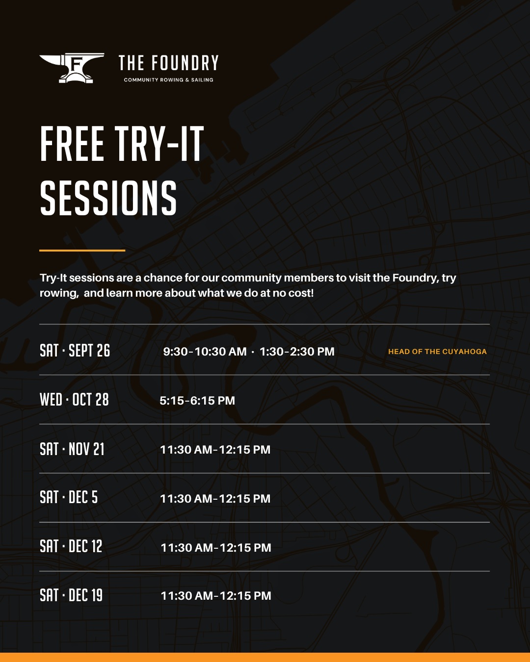 Ever wanted to learn how to row? Now's your chance! We're so excited to be offering multiple FREE Try-It sessions in our indoor tank house throughout the season! No experience necessary.
To sign up, head to the link in our bio!
