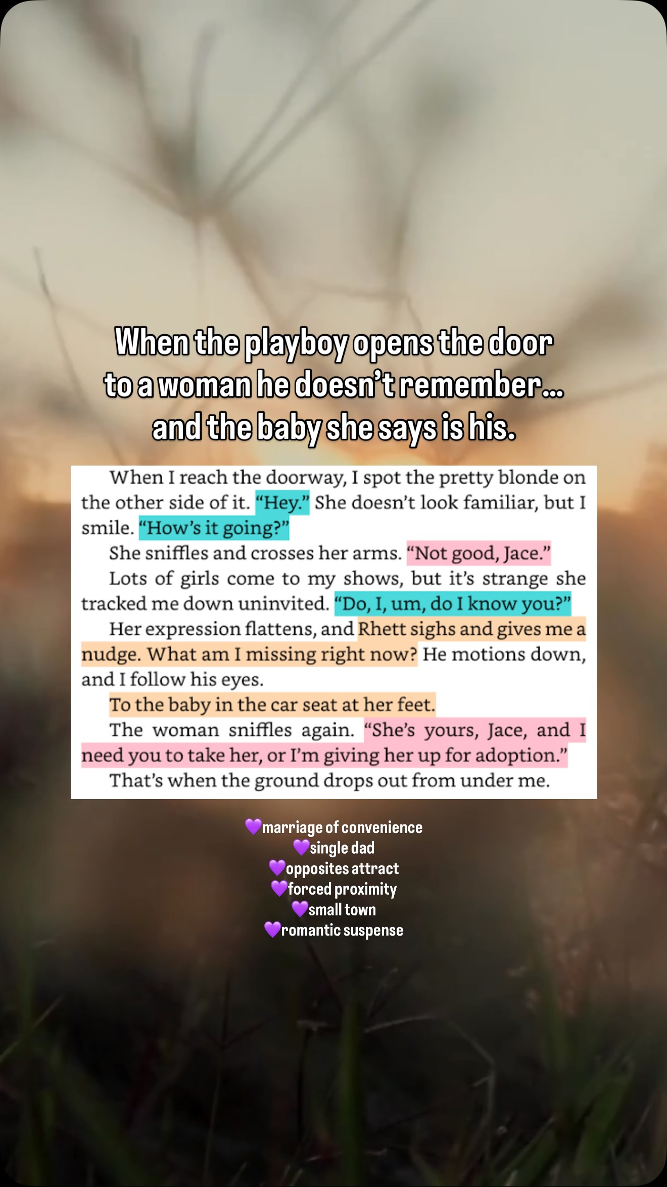 📖Gathering Storms by Lex Martin
💜marriage of convenience
💜single dad
💜opposites attract
💜forced proximity
💜small town
💜romantic suspense