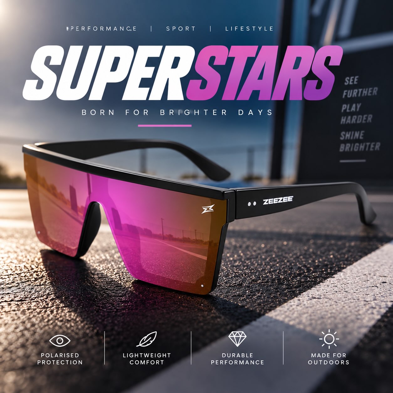 ⭐️ MEET THE SUPERSTARS. ⭐️
Bold. Sharp. Made to stand out.
The SUPERSTARS bring statement style and performance together in one seriously sleek pair of shades. Whether you’re training, competing, travelling or just owning the day — these were made to be noticed. 😎⚡️
☀️ Polarised protection
🪶 Lightweight comfort
💪 Durable performance
🔥 Statement shield design
SEE FURTHER. PLAY HARDER. SHINE BRIGHTER.
Because you weren’t made to blend in. ⭐️
#ZEEZEEWear #Superstars #BuiltForBrightDays #PerformanceSunglasses #PolarisedSunglasses