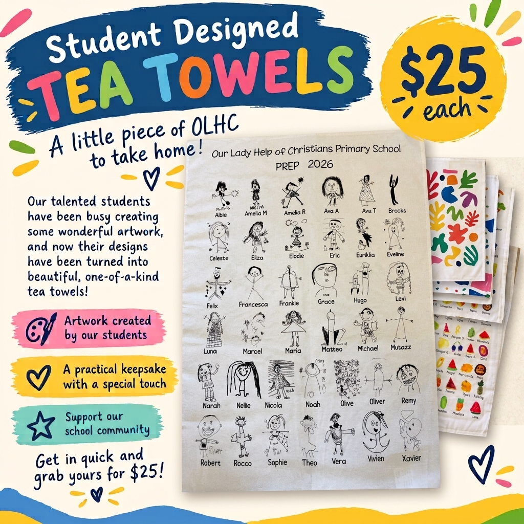 Selling these fabulous keepsake tea towels at the OLHC Art Show on Thursday night!